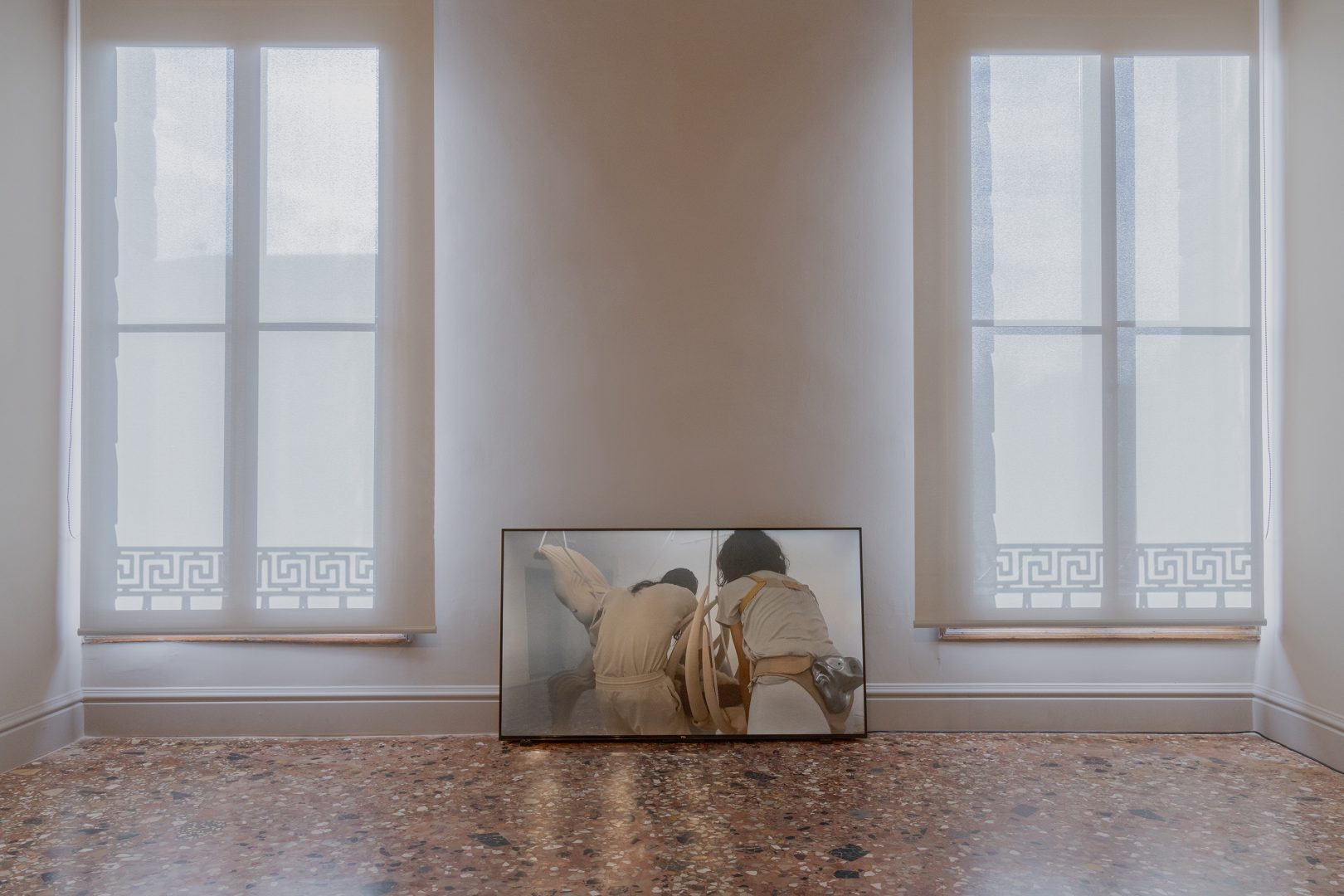 Liao Wen, Tender Residue #3, 2024. Hand-carved and painted limewood, 3D printed stainless steel, Sawdust and wood glue, copper threads, glass beads, wood beads, 76 x 22 x 39 cm. Courtesy of the Artist. Photo by MC Zhang.