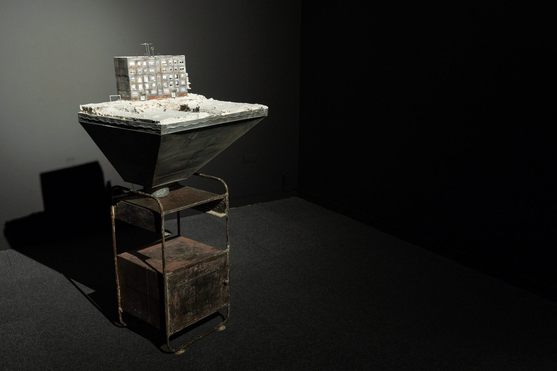 Exhibition view. Michele Bressan, Like in One of My Dreams #0, table and scale model, 2020, 100 x 50 cm. Photo credit: infi.ro