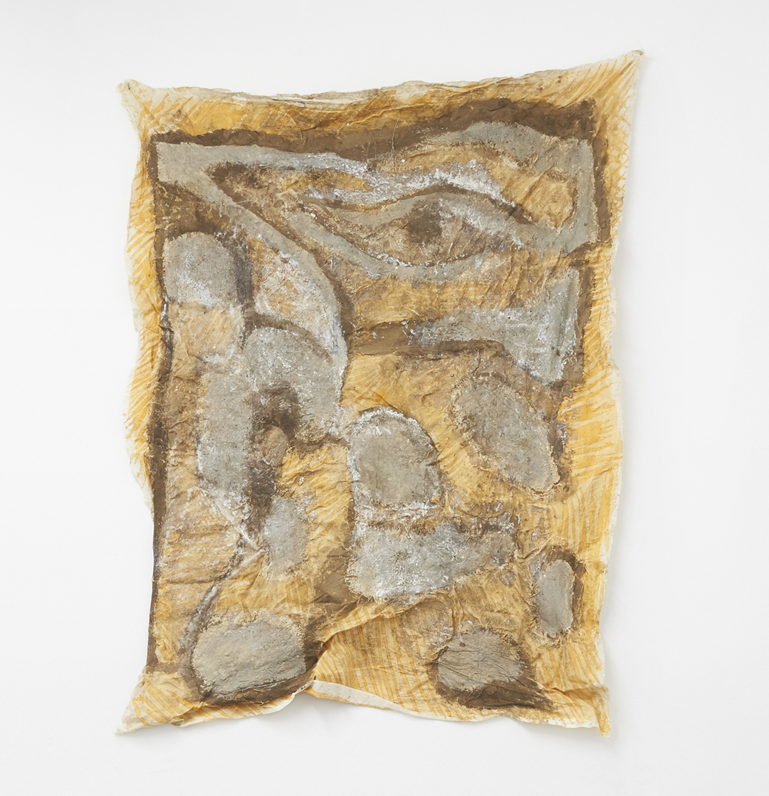 Anna Rosen, untitled, 2019, mud and rust dye on cotton, 42" x 30"