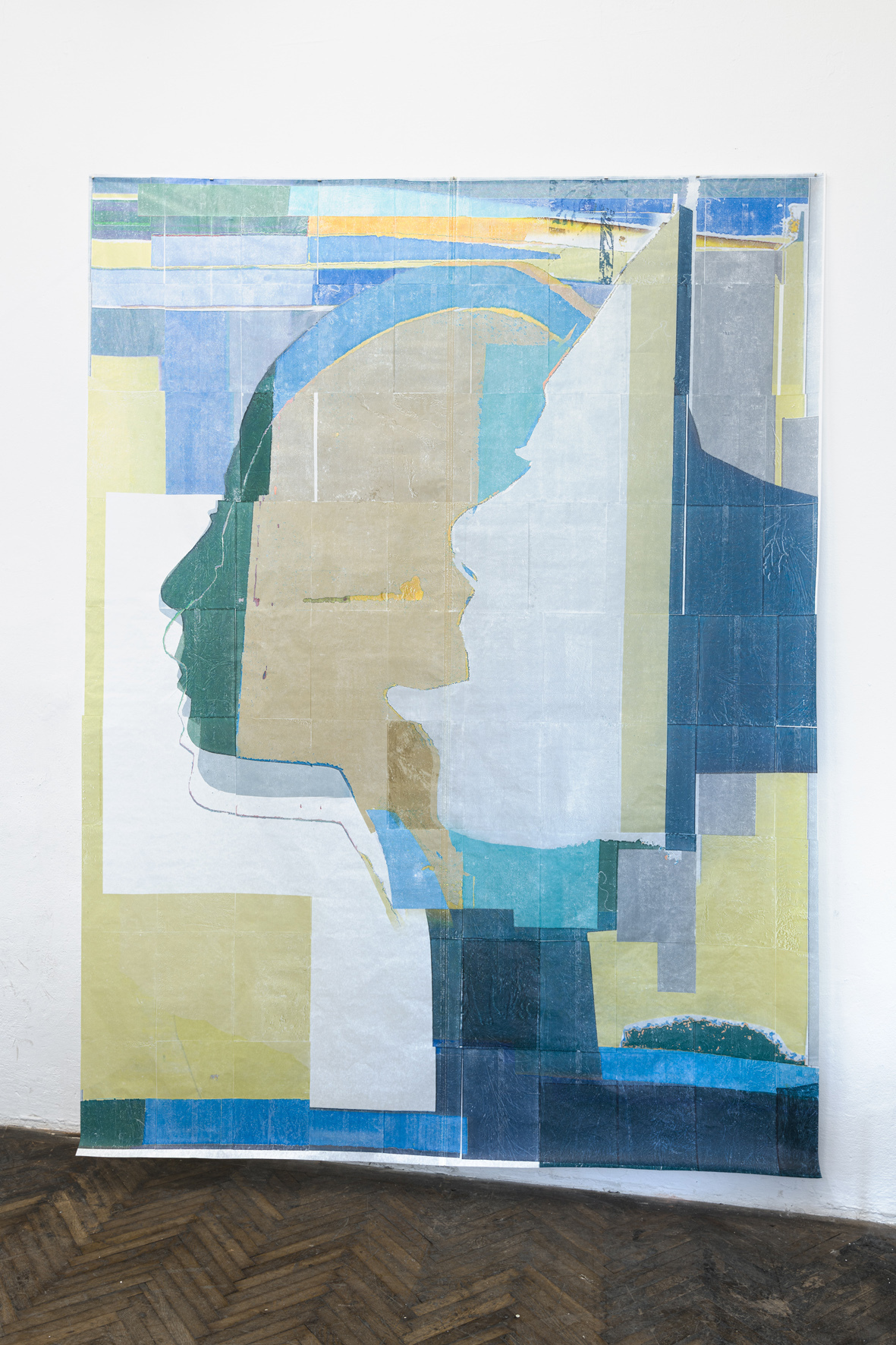 Sarah Lehnerer, She turned her head, 2020, frottage, ink on tissue paper, 250 x 180cm