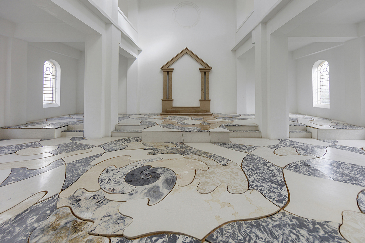 Zuzanna Czebatul, Vortex (New Day Coming), 2020. Concrete and pigment, 12 x 10 m. View of the exhibition The Singing Dunes of Zuzanna Czebatul, CAC-La synagogue de Delme, 2020. Photo: OH Dancy.