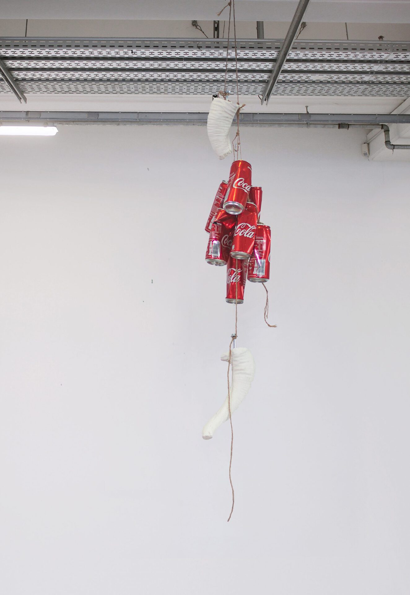 Florian Mehmeti Löffer, Coke Cans and Ram Horns, 2020, exhibition view at Spazio ORR, Brescia