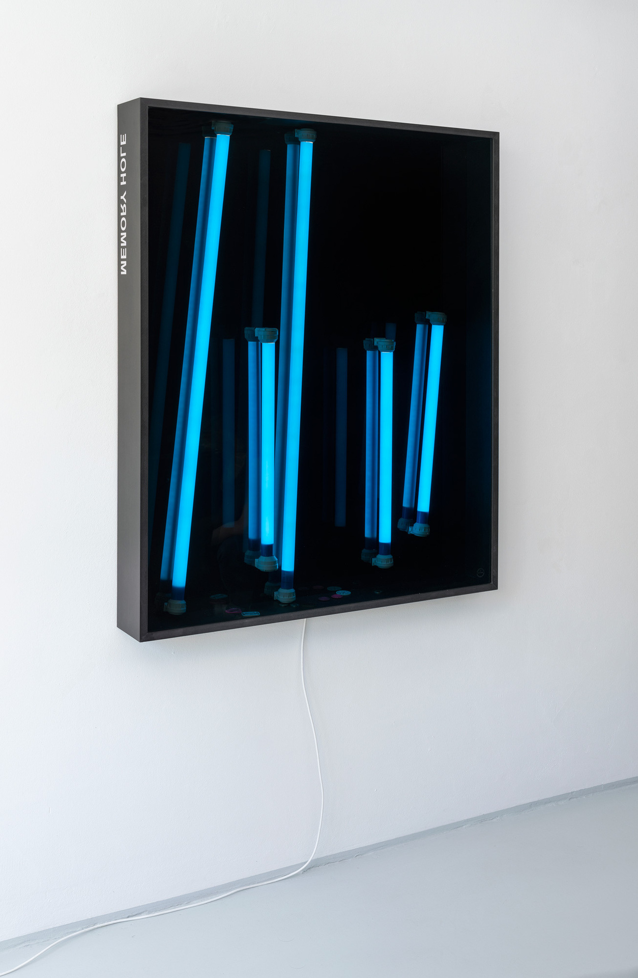 Felix Kultau, memory hole, 2020, MDF glass, aluminium, LEDs, plastic, 127,5 x 102,5 x 14 cm