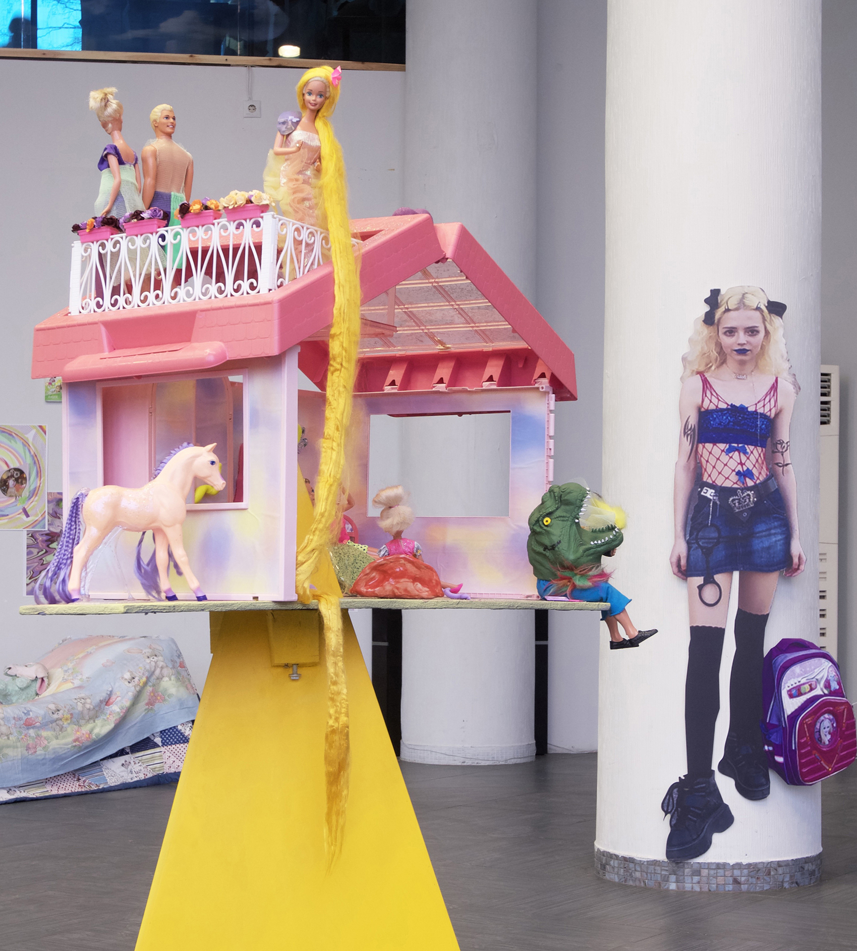 Exhibition view: Dreamhouse. Collaborative work by Mary Anaskina, Natasha Angashanova, Vadim Mel. Give me back my 2107 by Yesterdaisygirl