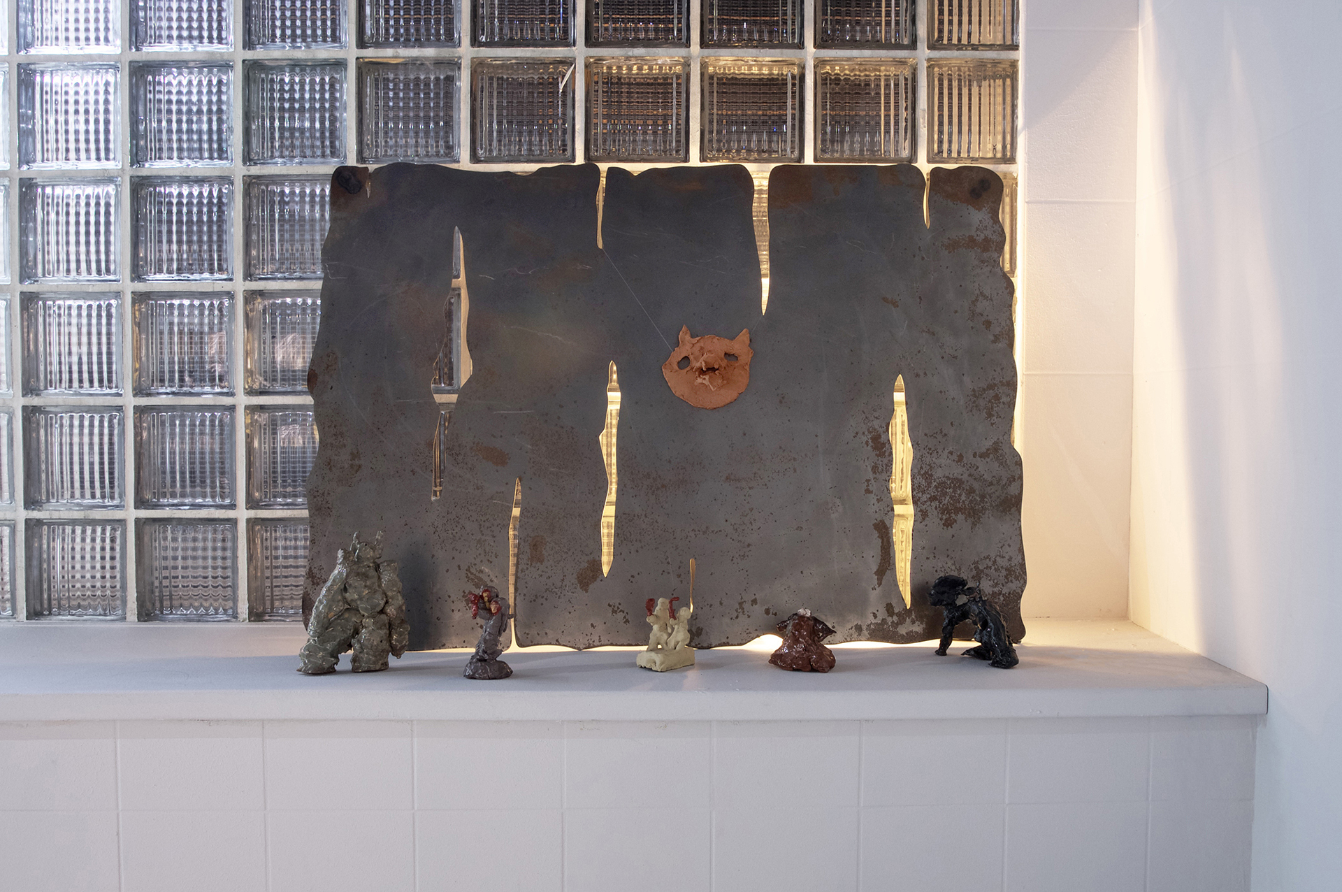 Metallic panel by Vadim Mel. Steel 5mm, 2011. Glazed ceramics from kids of virtual museum of children arts Bestiary 5+