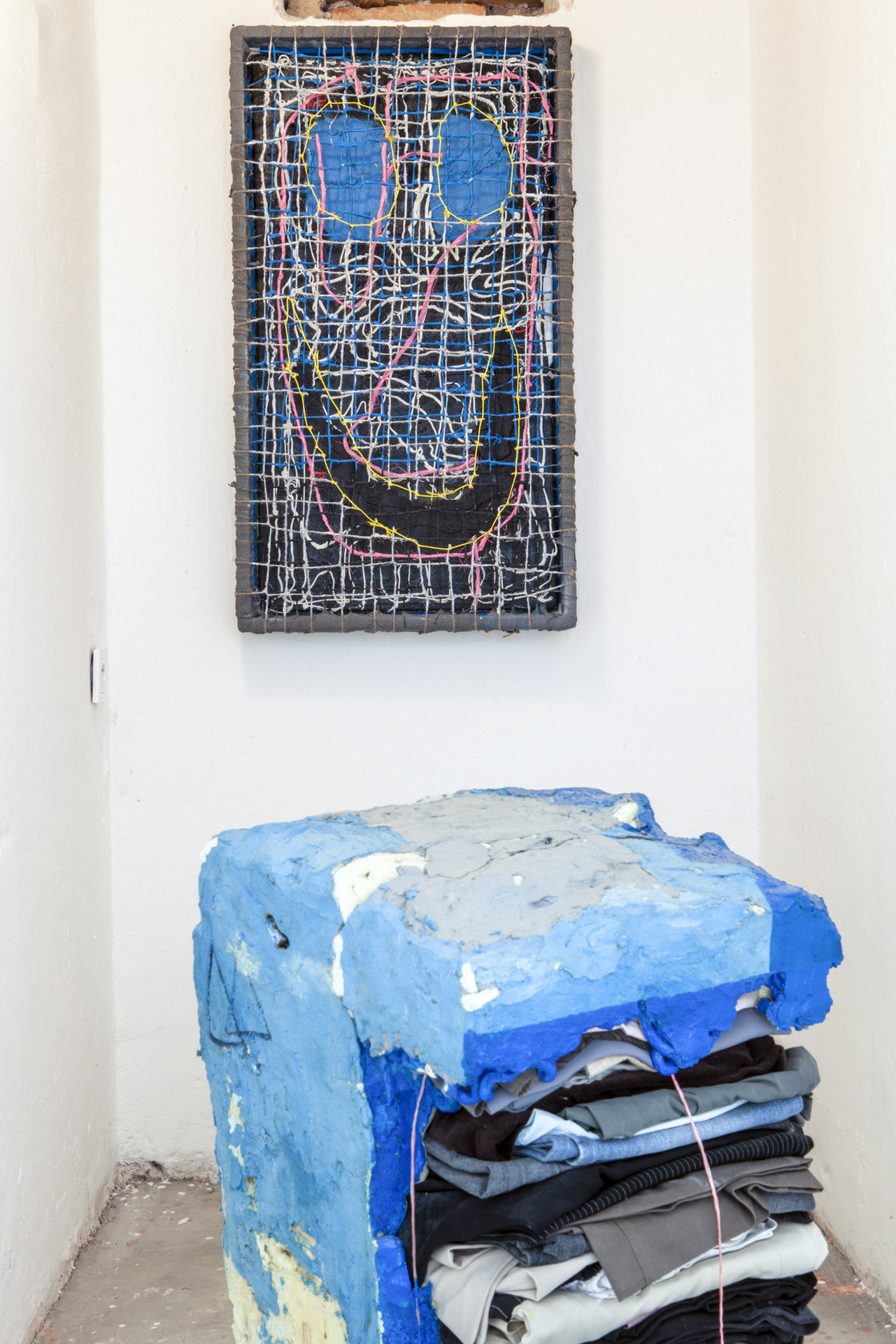 Julius Reichel, 5G Painting Head Netvork - Smile Version, 2019 and Julius Reichel, Trausers Travel Pack: Concrete Blue Motion Version, 2016