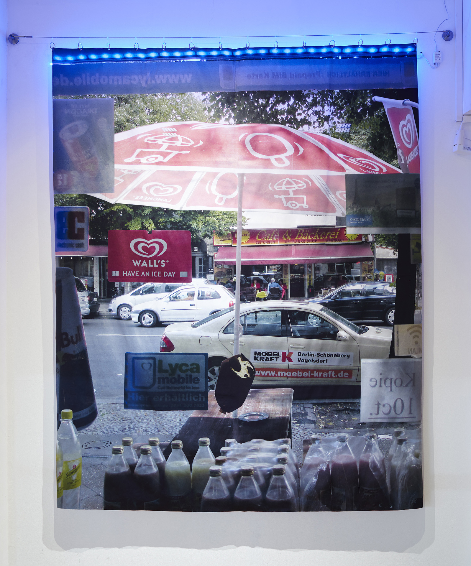 Gili Tal, 'Love and War', 2014, Sublimation print on MicroTexx, curtain rail, metal rings, plastic hooks, LED strip, 220 cm x 168 cm, Edition of 3