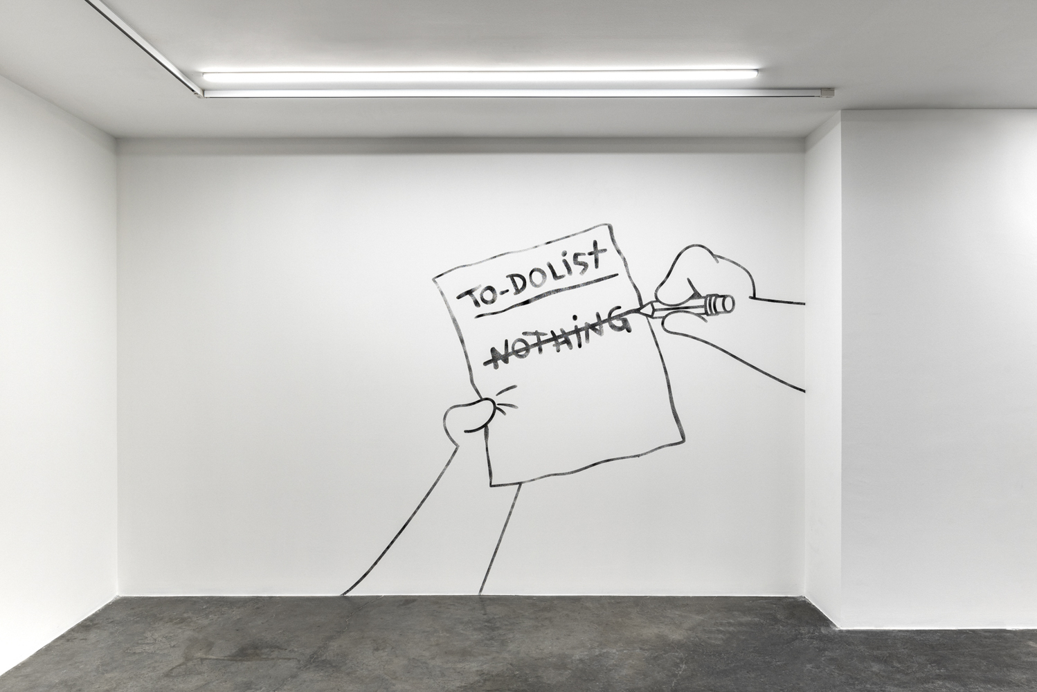 Berkay Tuncay, To-Do List: Nothing, 2020, Egg tempera, charcoal, spit and blow painting technique, 225 x 280 cm