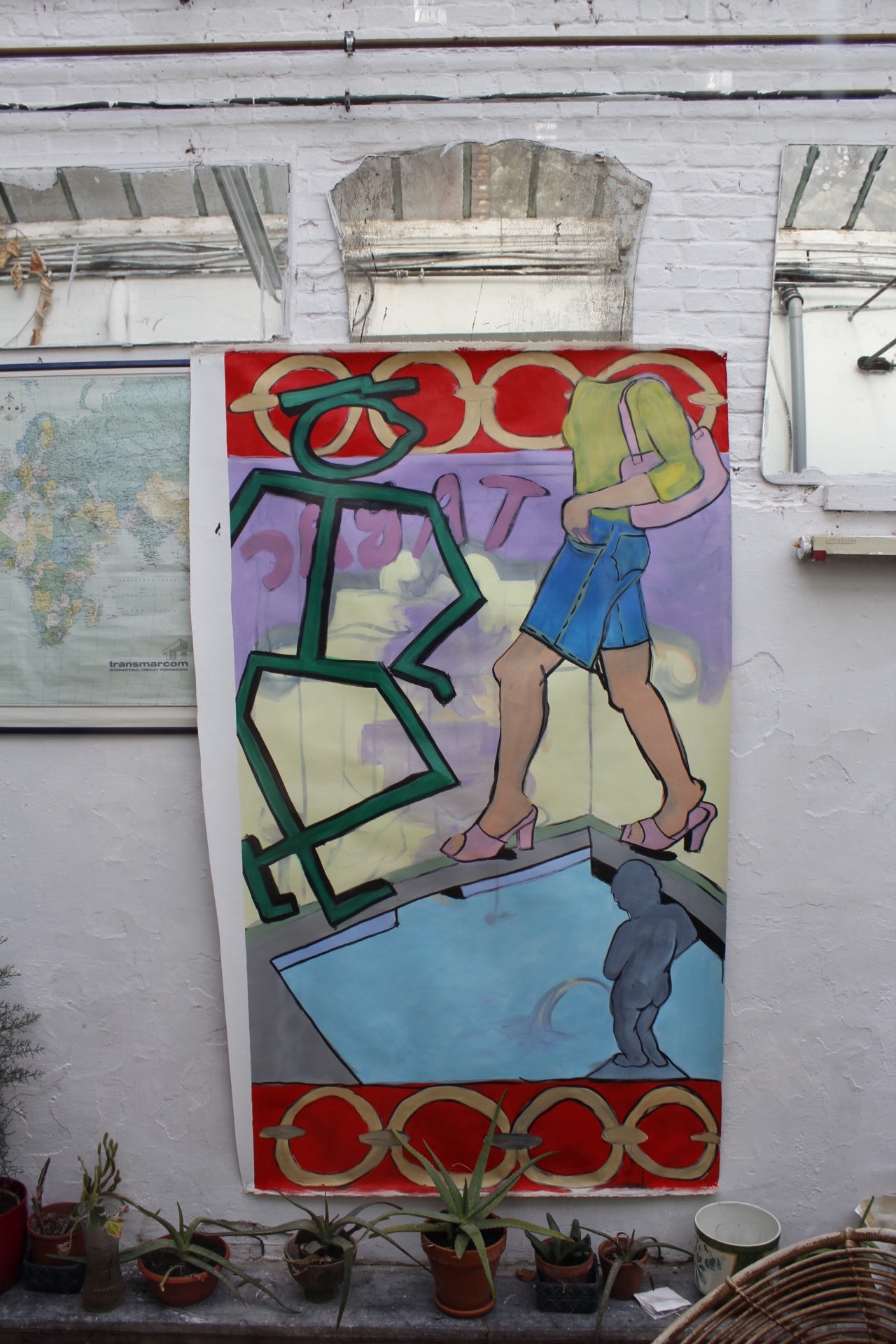 Ines Claus Party Gone Wrong 1 (2019) Acrylique et encre sur toile 210 x 100 cm
