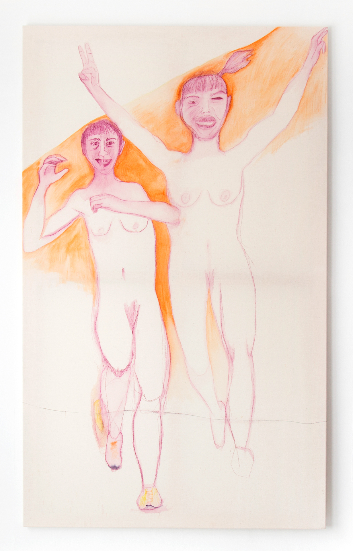 Kate Mackeson - Kate & Lauren 1, 2020, watercolour pencil on canvas, 155 x 94 cm