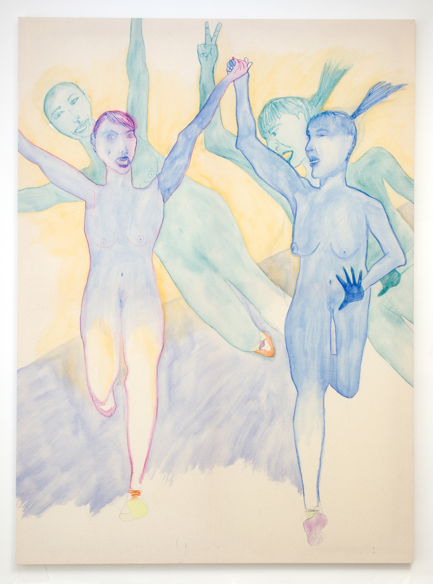 Kate Mackeson - Kate & Lauren 4, 2020, watercolour pencil  on canvas, 152 x 112 cm