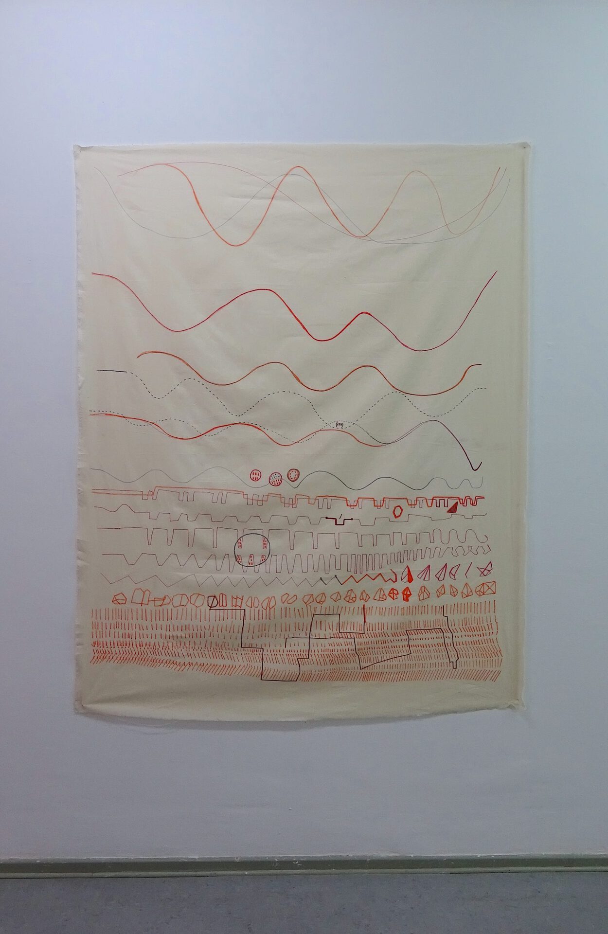 Monika Dorniak, Collective synchronisation, 2016, pen on fabric, 175 x 130 x 1 cm