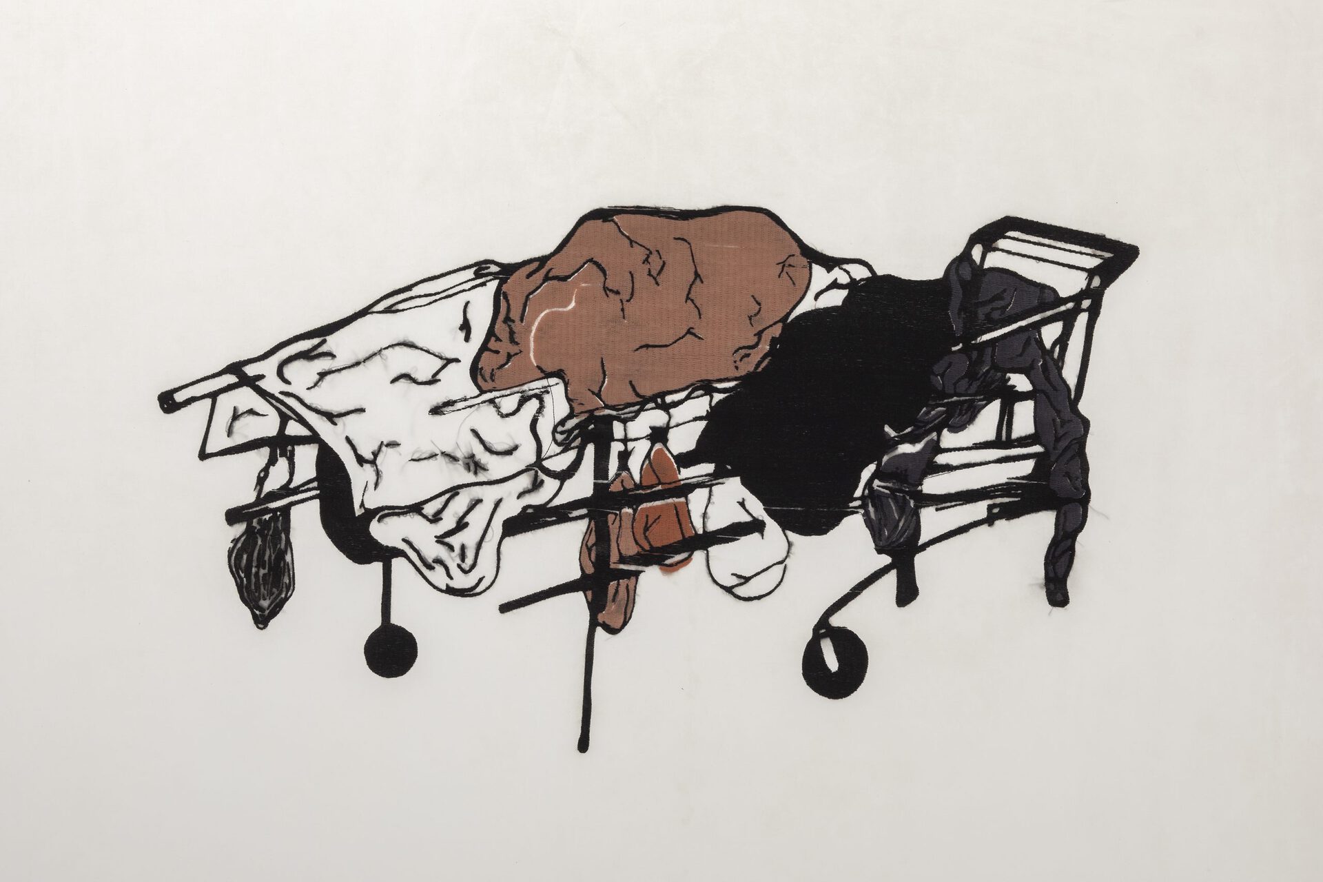 Untitled, 2019-2020, industrial embroidery on silicone, metal, steel cable