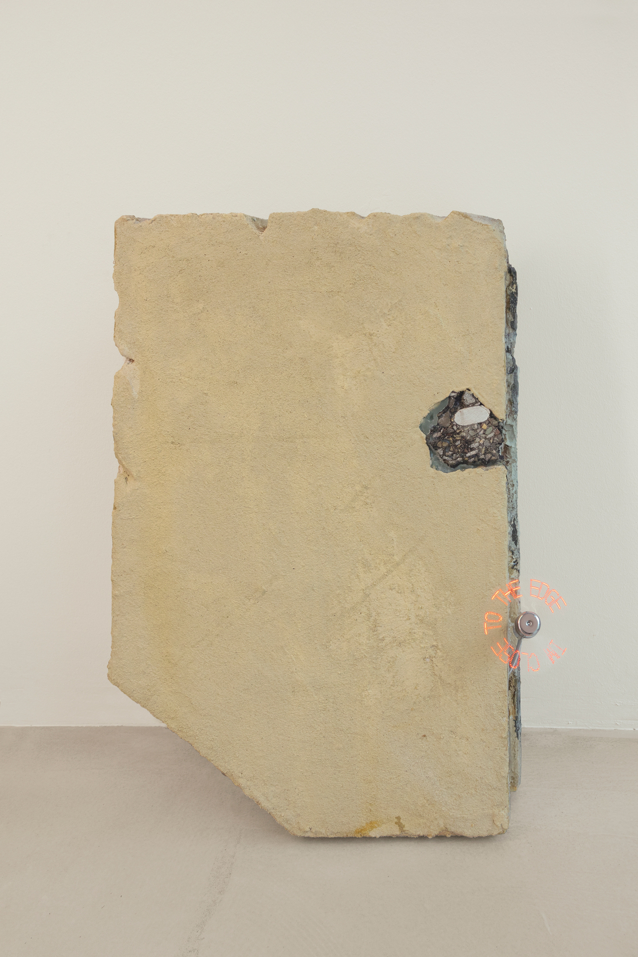 Susi Gelb - Pending Evidence 3, 2020, sand, acryl, pigments, epoxy resin, stones, mini ventilator, timer, 60x18x42 cm