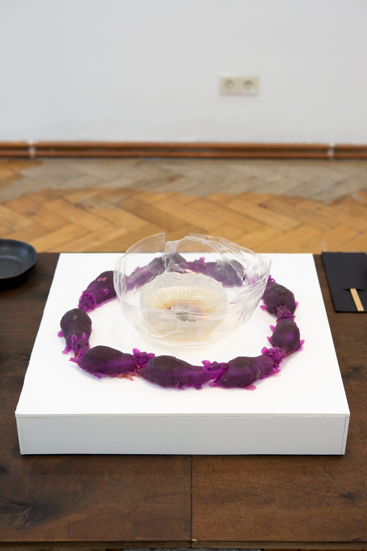 Anders Dickson, circular logic around nutrition 2020 resin, thermoplastic , silicone, fishing lures, foamcore ca. 50 x 50 x 25 cm.