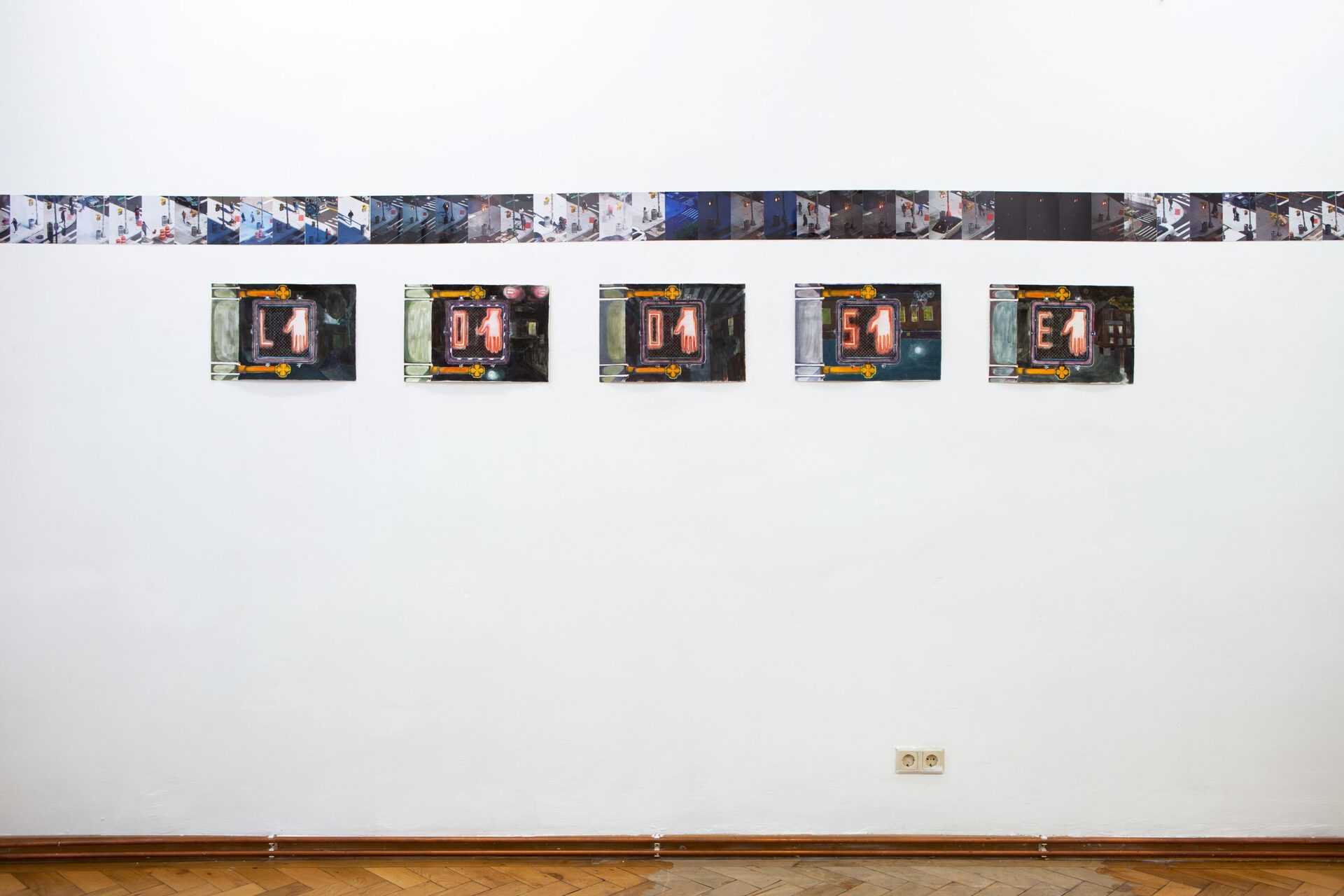 Anders Dickson, Loose signs for the times, 2020, watercolor on paper, Hanging variable of 5 individual 35 x 45 cm pieces