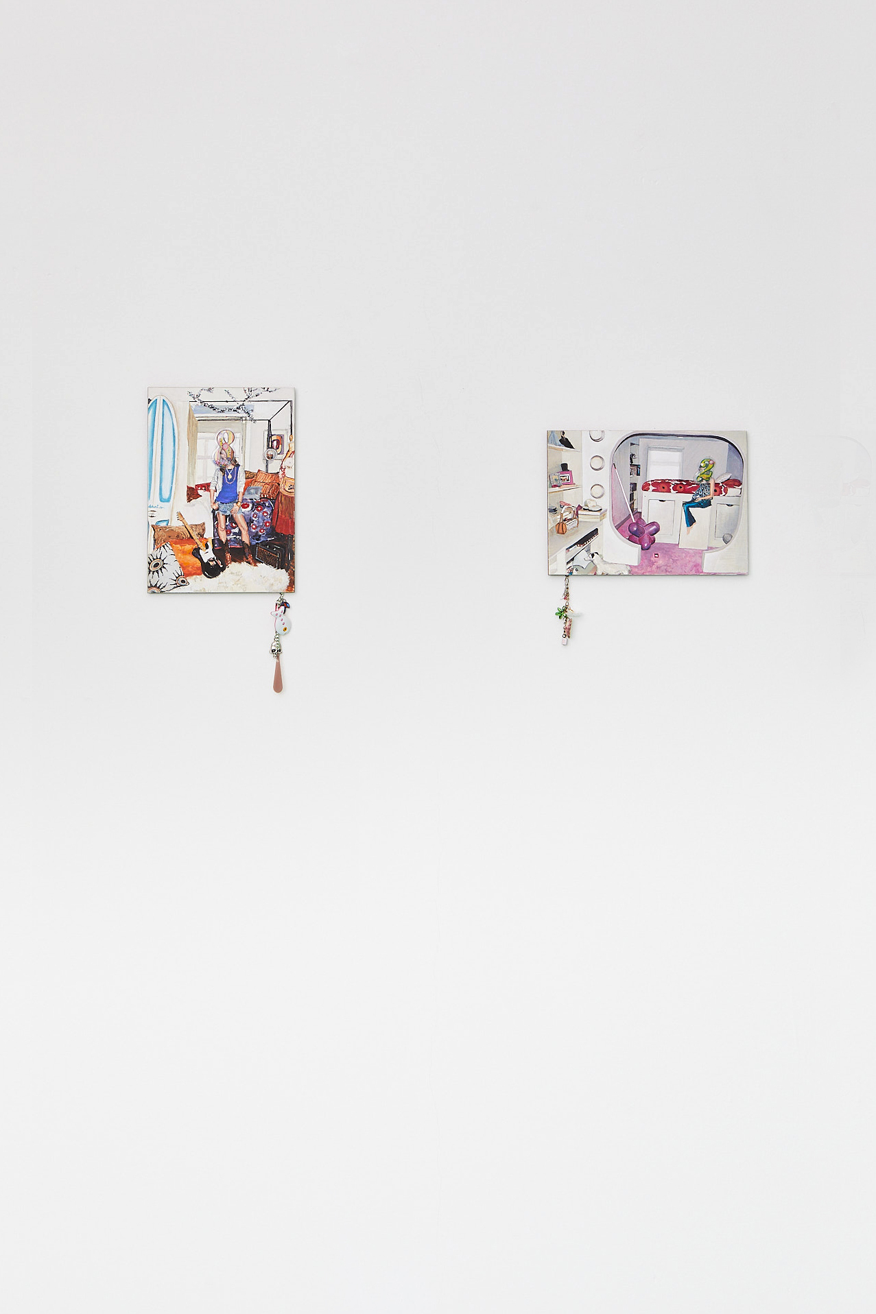 Jordan Barse Thus, the dressmaker's dummy, 2020 Gouache and sticker, chain and charms on aquaboard Jordan Barse An autograph from J.Lo, 2020 Gouache and sticker, chain and charms on aquaboard