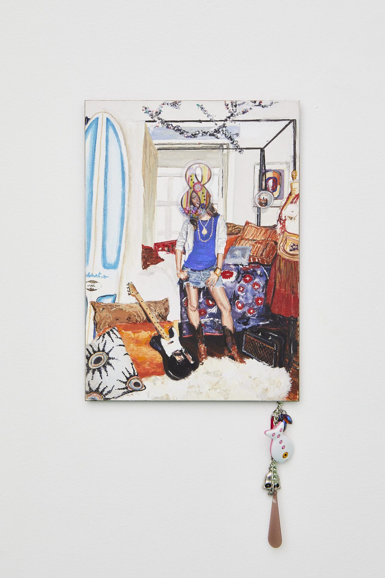 Jordan Barse An autograph from J.Lo, 2020 Gouache and sticker, chain and charms on aquaboard
