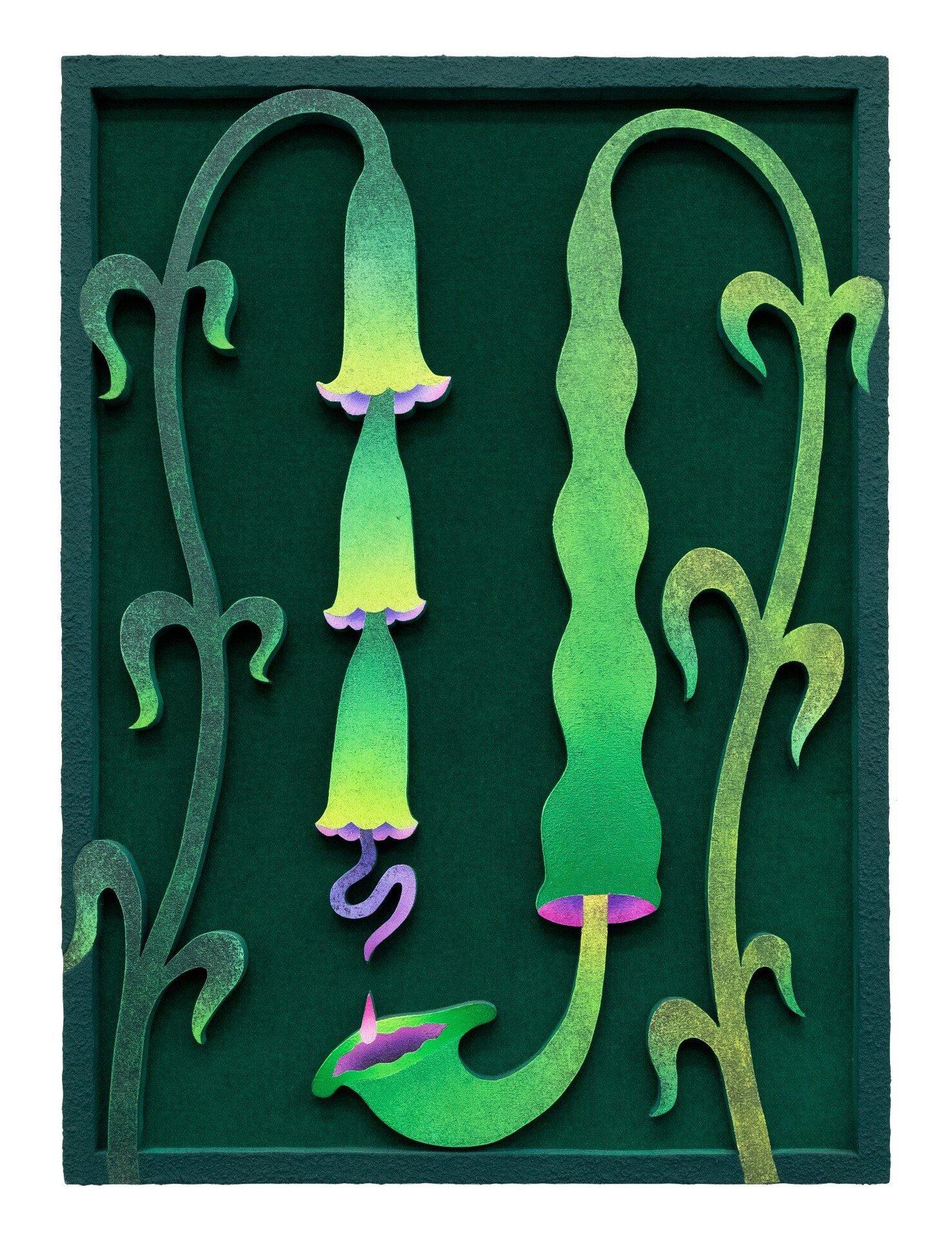 Mevlana Lipp, Both, 2020, acrylic, ink, wood, sand andvelvet, 45 x 33 cm