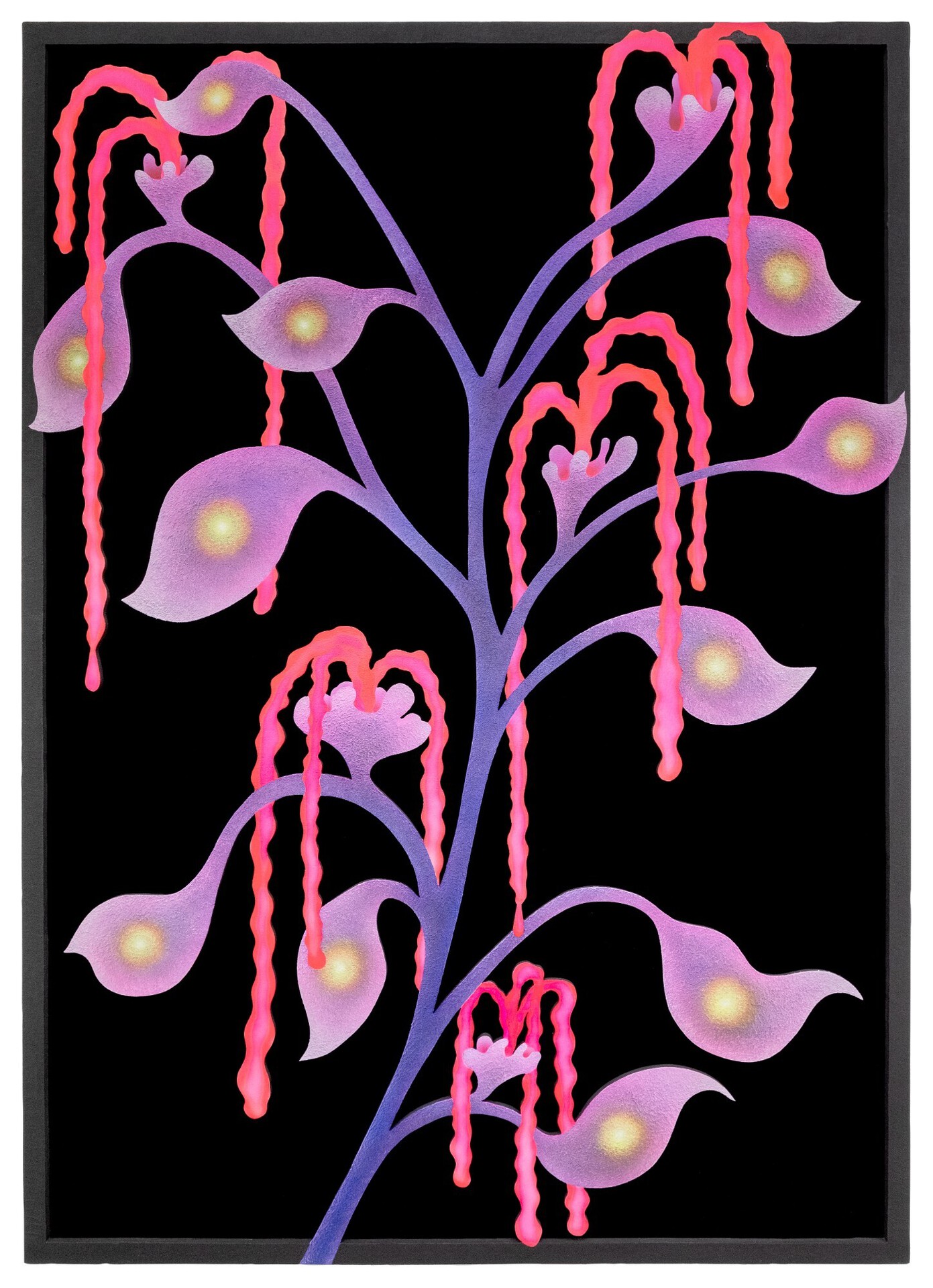 Mevlana Lipp, Gaze, 2020, acrylic, ink, wood, sand, velvet and aluminium frame, 140 x 100 cm