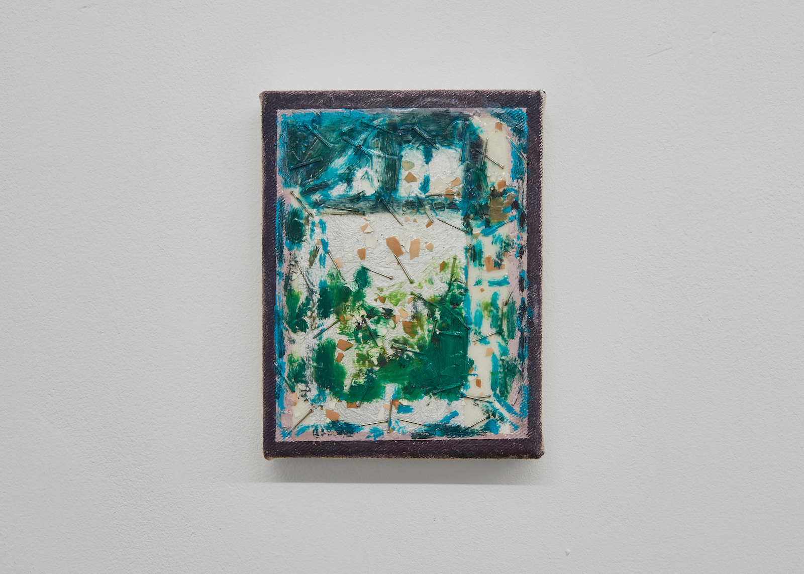 Cosima zu Knyphausen, Aussicht aus einem Fenster, 2020, Aluminium, eggshells, nails and oil on canvas, 19 x 15 cm