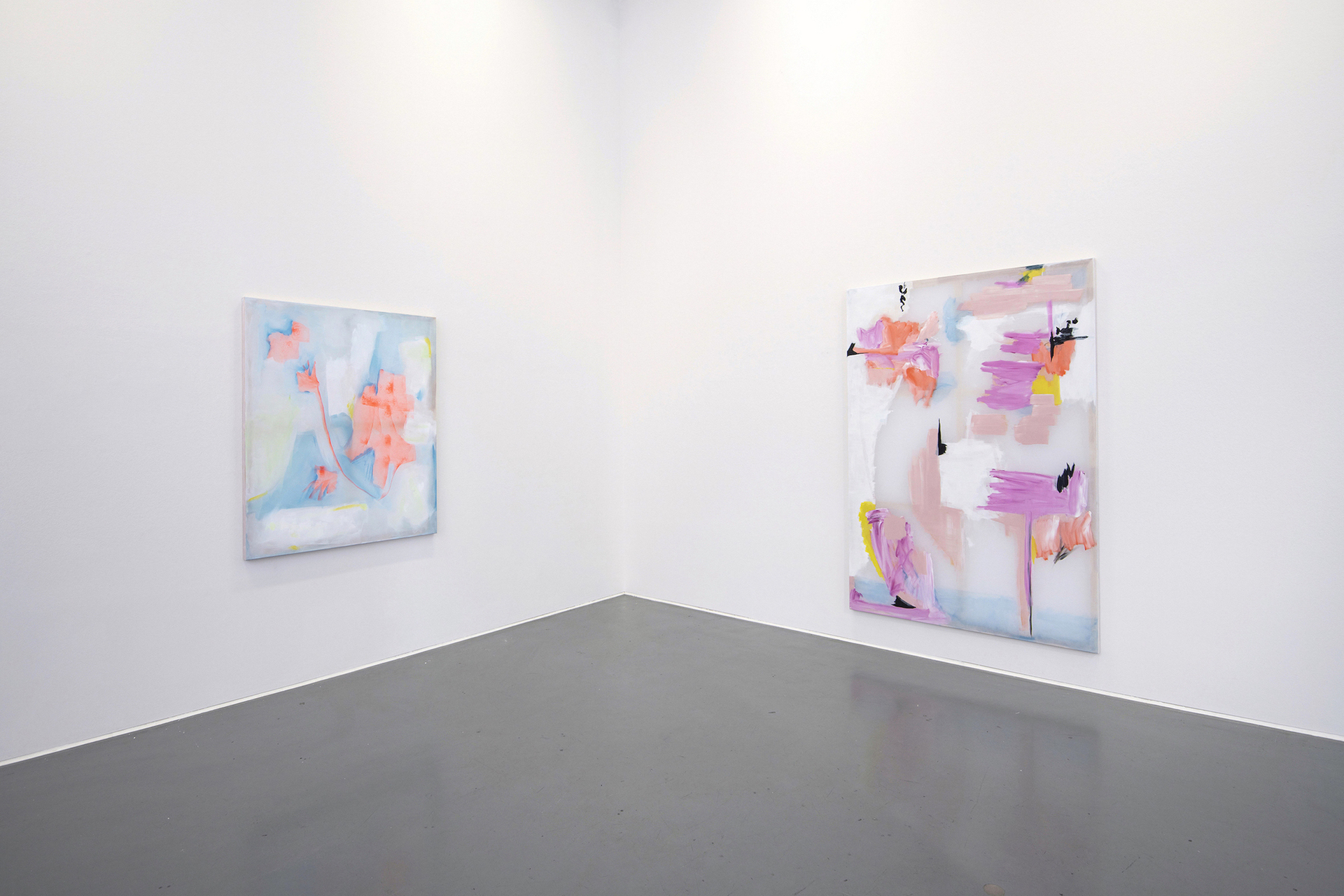 Untitled, 2020, acrylic on polyester, 135 x 120 cm; Untitled, 2020, acrylic on polyester, 200 x 150 cm