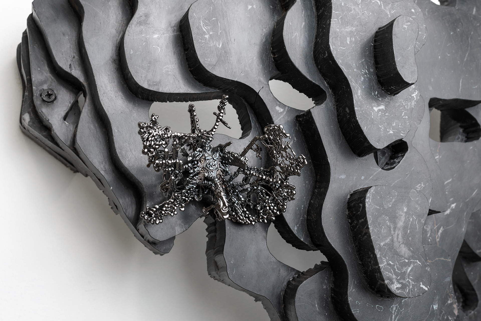 Petros Moris, Membrane (Metamorphosis II), 2020, Marble, nickel-plated copper electroformed PLA, 82 x 50 x 20 cm, Detail