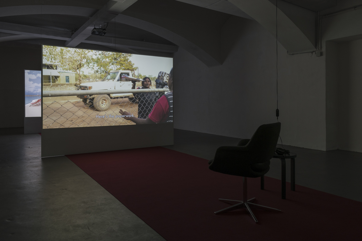 Karrabing Film Collective, "Wutharr Saltwater Dreams", 2016, Installation view "Travel Apparatus"