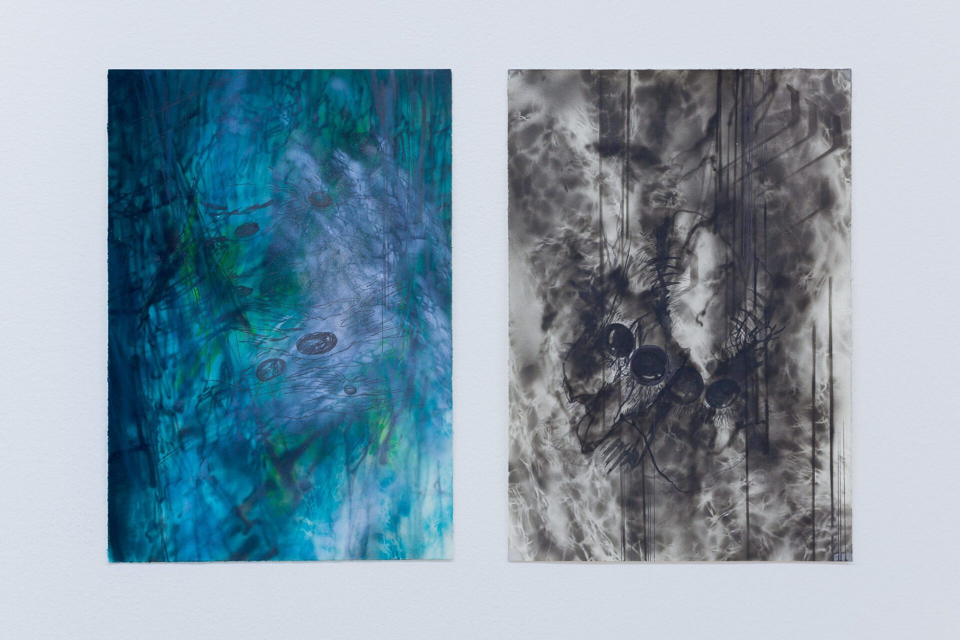 Yein Lee, After We Disappear II, Acrylic on paper & Yein Lee, After We Disappear III, Acrylic on paper