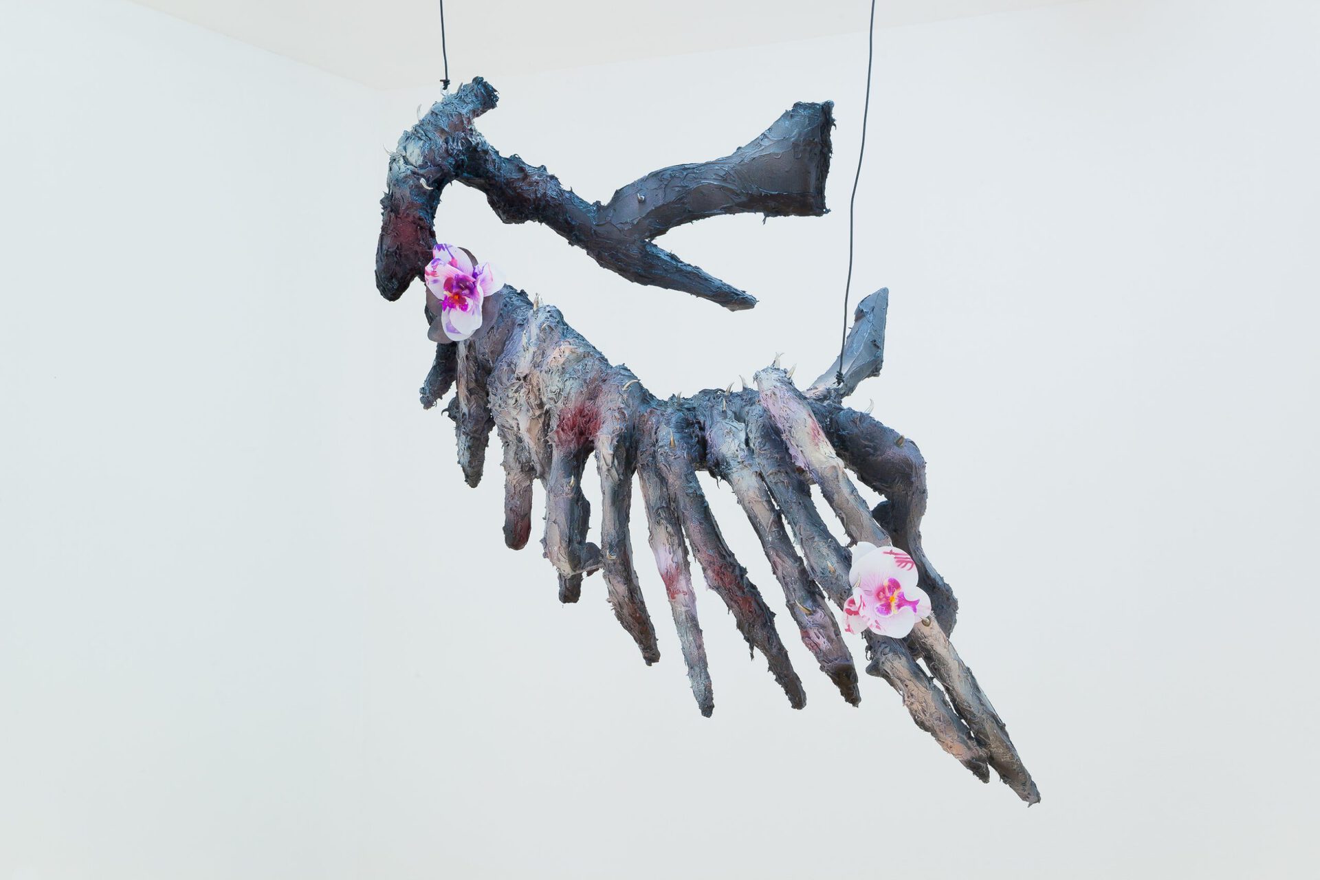 Yein Lee, We are Not Going to Drift Away, Epoxy putty, styrofoam, spikes, fake flower, spray paint