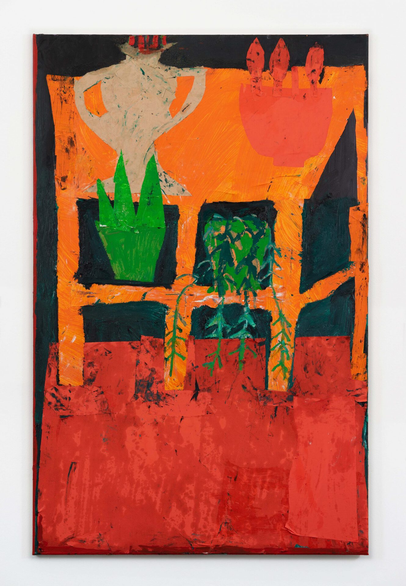 The Orange Plant Stand 2020 Oil, collage and oil bar on canvas 140 x 90 cm Florence Hutchings Low Res