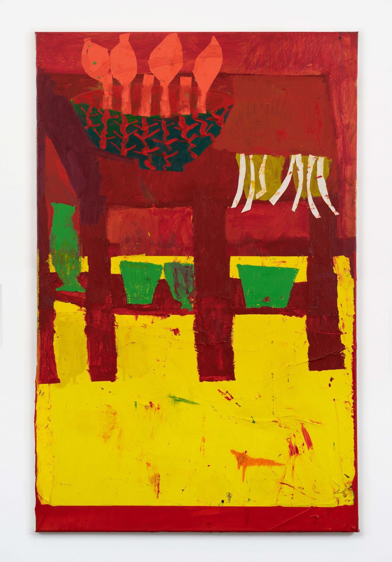 The Red Plant Stand 2020 Oil, collage and oil bar on canvas 140 x 90 cm Florence Hutchings Low Res.jpg