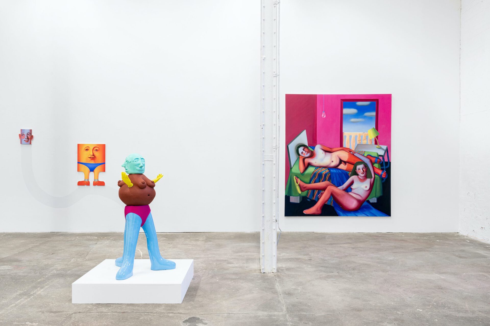 Installation view with sculpture “Triple Topless Virgin” from the Series of Instable Columns