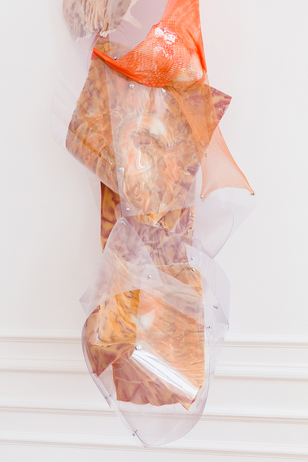 Sophie Hirsch you, non you, all you #1, 2020 Silicone, fabric, pigment, polycarbonate 95 x 310 x 91cm Detail view