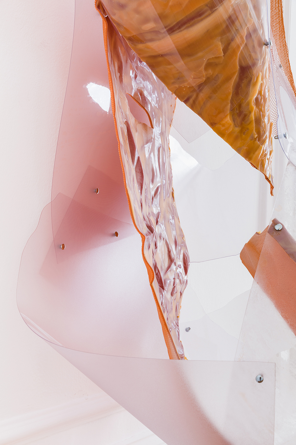 Sophie Hirsch you, non you, all you #1, 2020 Silicone, fabric, pigment, polycarbonate 95 x 310 x 91cm Detail view