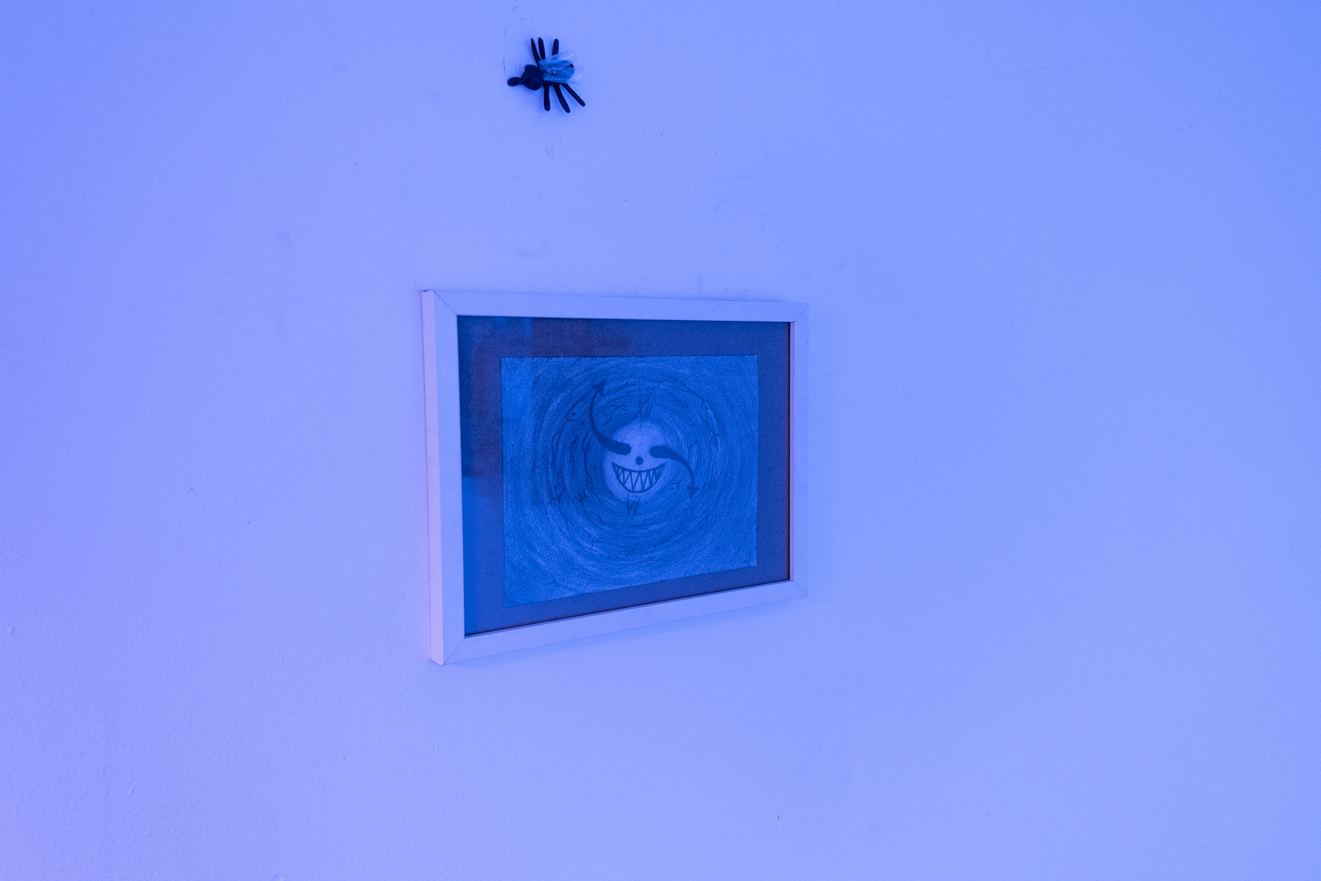 Rafał Żarski,Spider feast 2020, indoor view, left wall,installation detail, drawing on paper