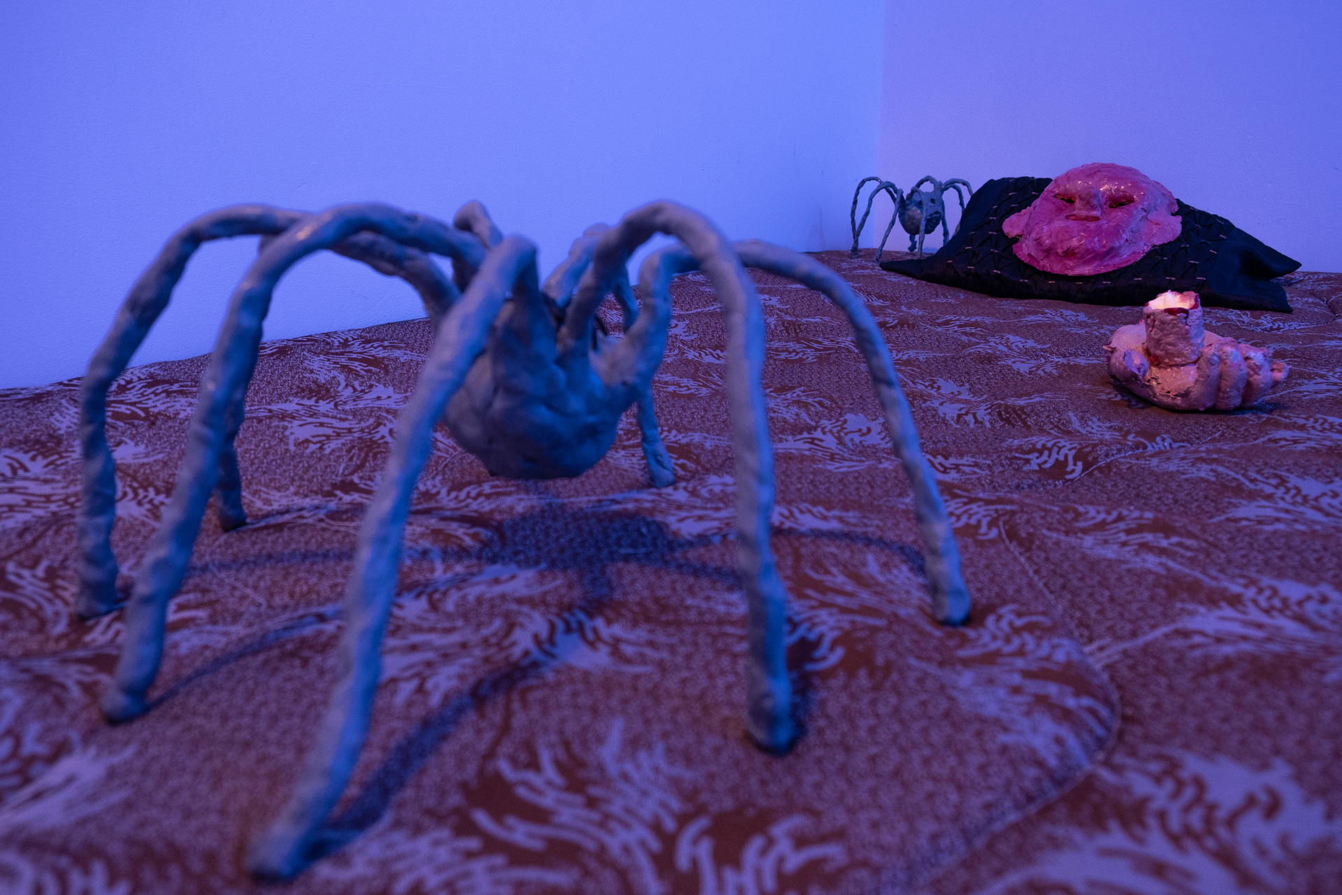 Rafał Żarski,Spider feast 2020, indoor view, left wall,installation detail, mix media