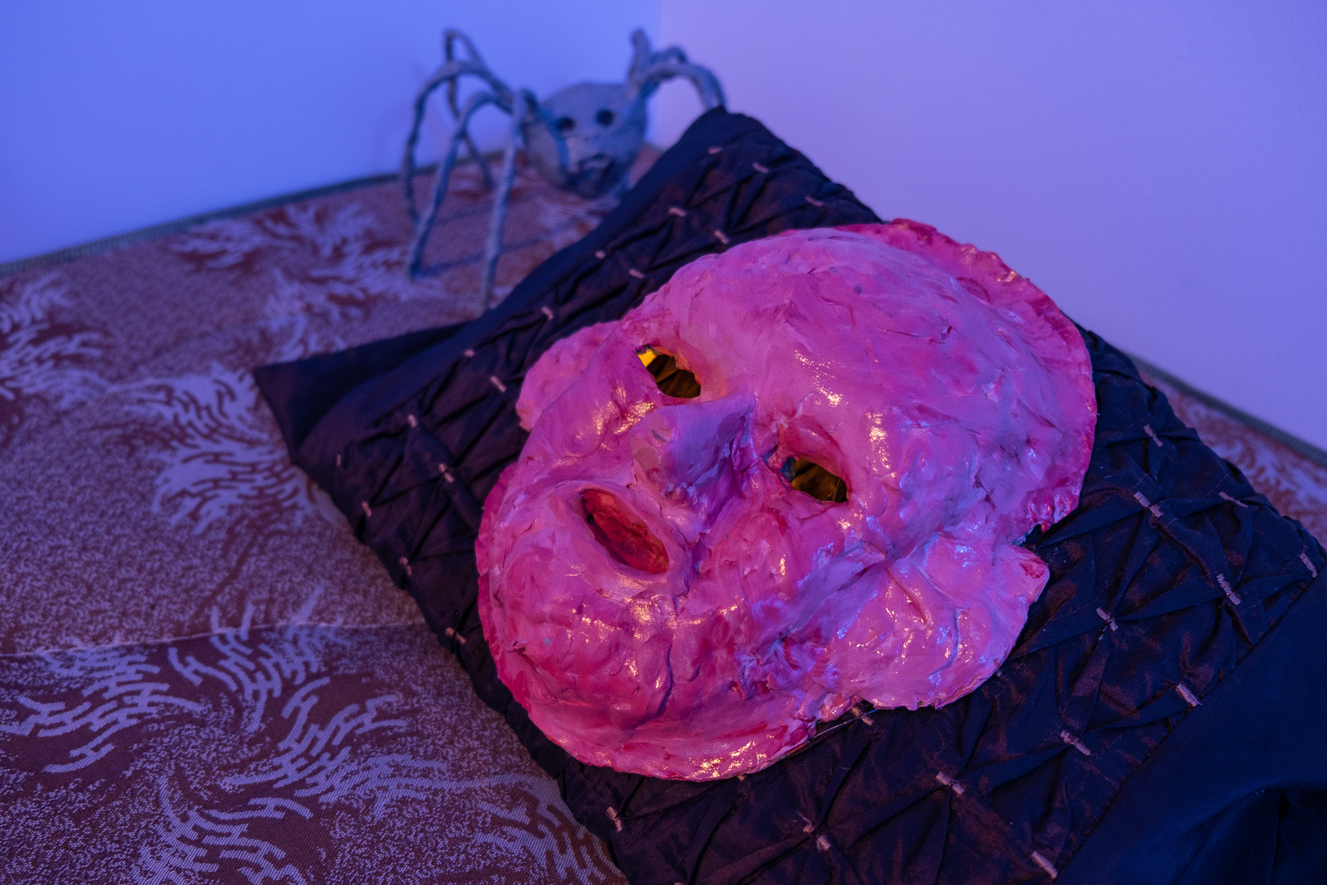 Rafał Żarski,Spider feast 2020, indoor view, left wall,installation detail, mix media