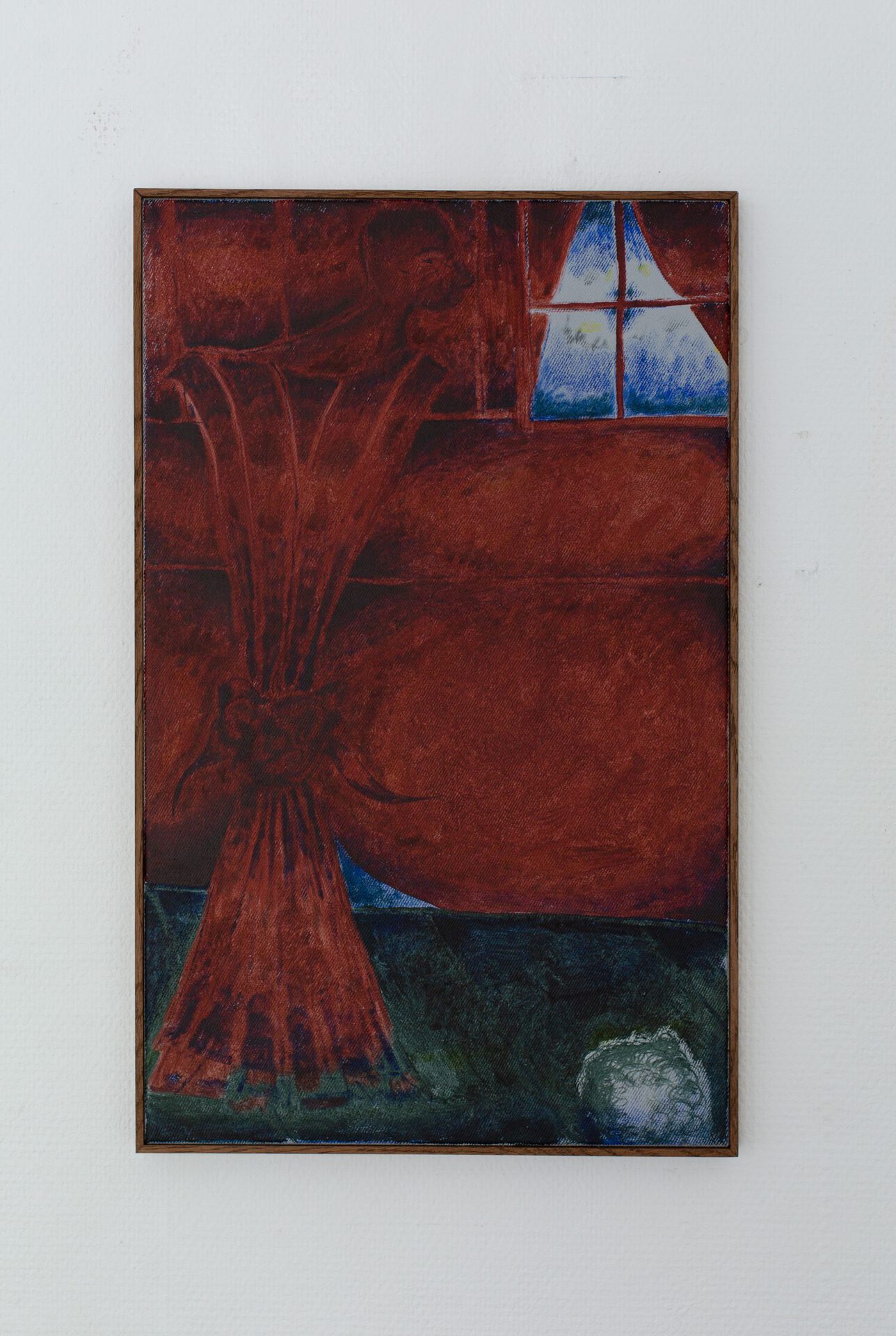 “Knotted Figure by Window” 2020 60 x 37 cm Oil on canvas, artist frame