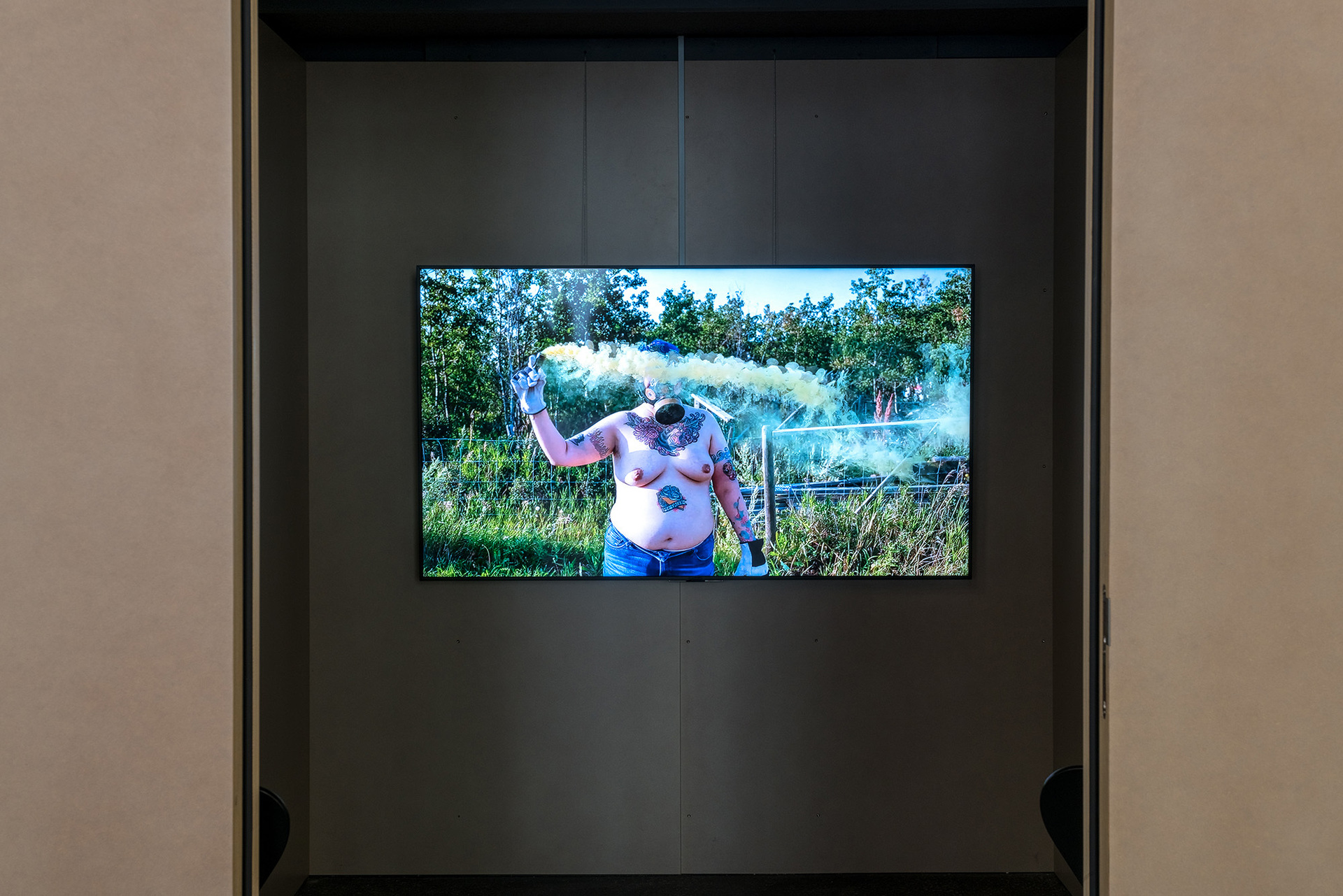 Thirza Cuthand, Less Lethal Fetishes (2019), installation view, Alte Fabrik, Rapperswil (CH) 2020. Courtesy the artist. Photo: Niklas Goldbach