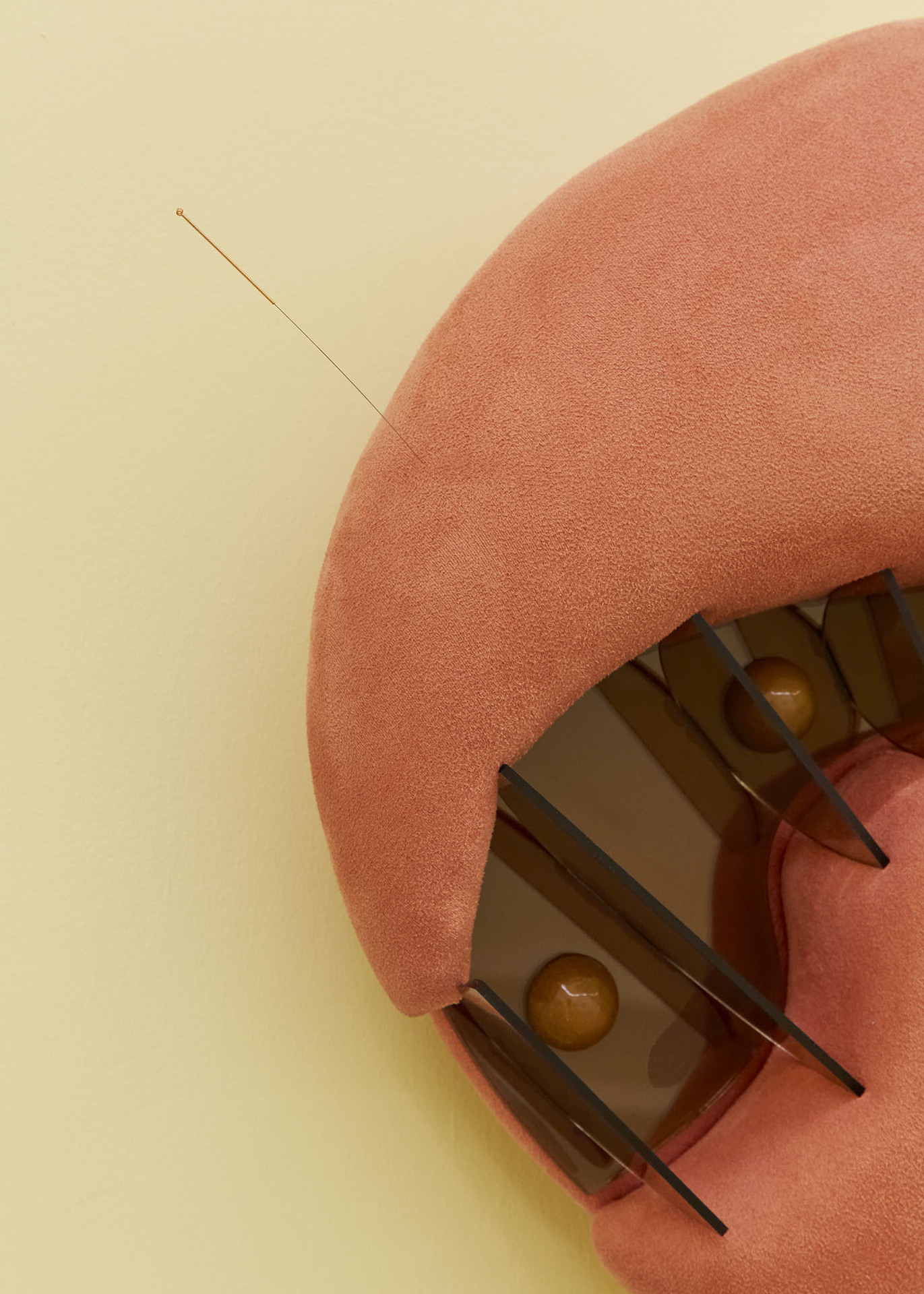 Grace Woodcock, 'Cnidaria I', 2020, Bronze tint perspex, silicone, stainless steel bolt, suedette, upholstery foam, acupuncture needle, zinc oxide, pro and prebiotic powder, and spirulina. 70 x 46 x 11.5 cm.