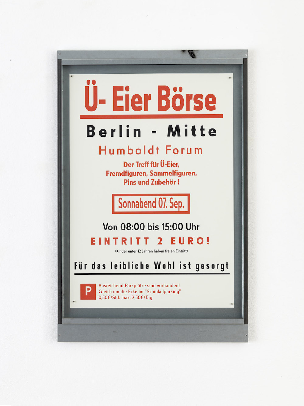 Wilhelm Klotzek, "Ü-Eier Börse Berlin Mitte", 2020, Silkscreen on Munken Cream 300g, sheet steel, glass, 125 x 81 x 3 cm