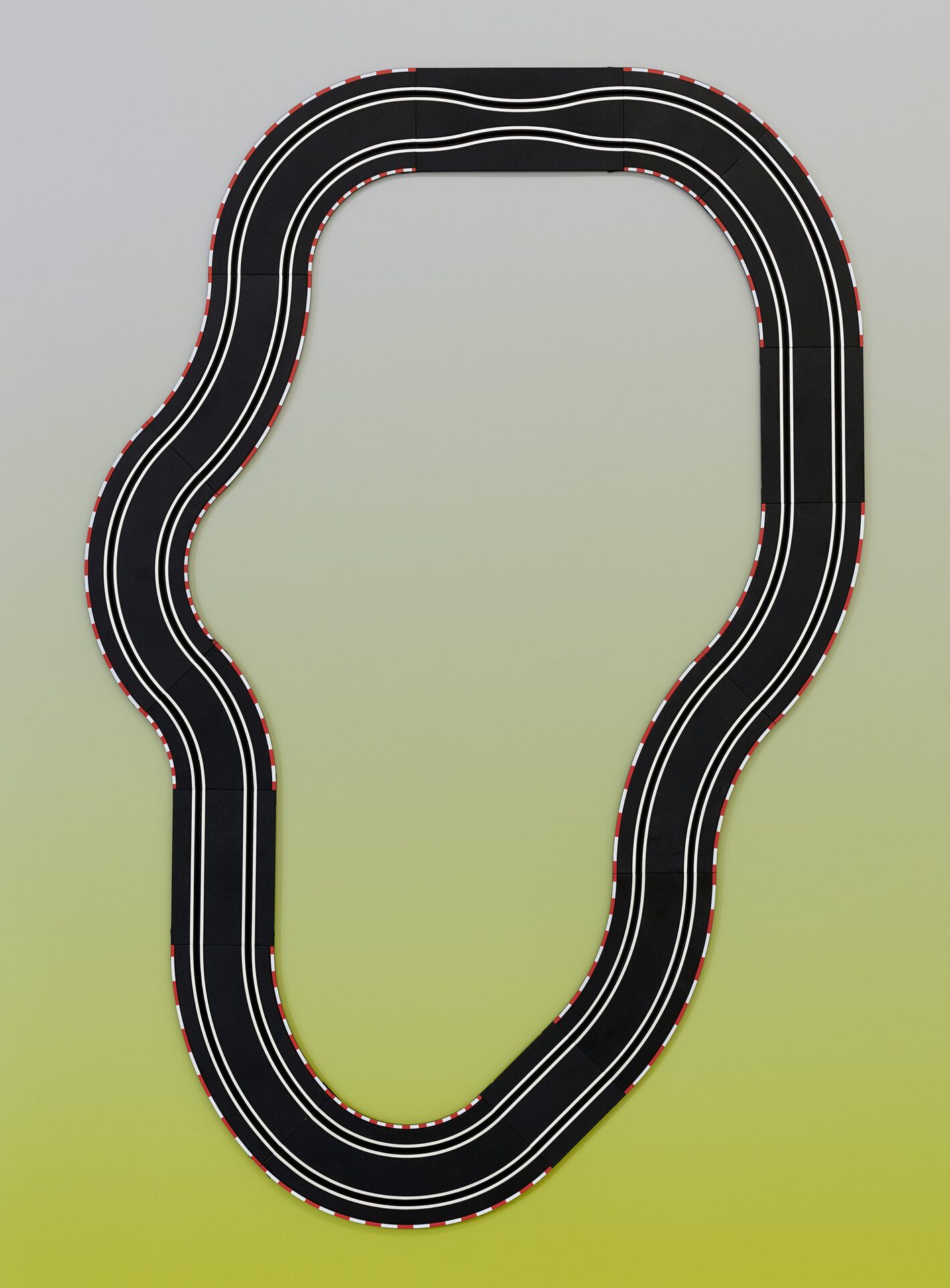 Malte Bartsch, Carriere (dass sie nicht ist, was sie nicht ist), 2020, UV-Print, anodized aluminum, Carrera track 145 x 142 cm