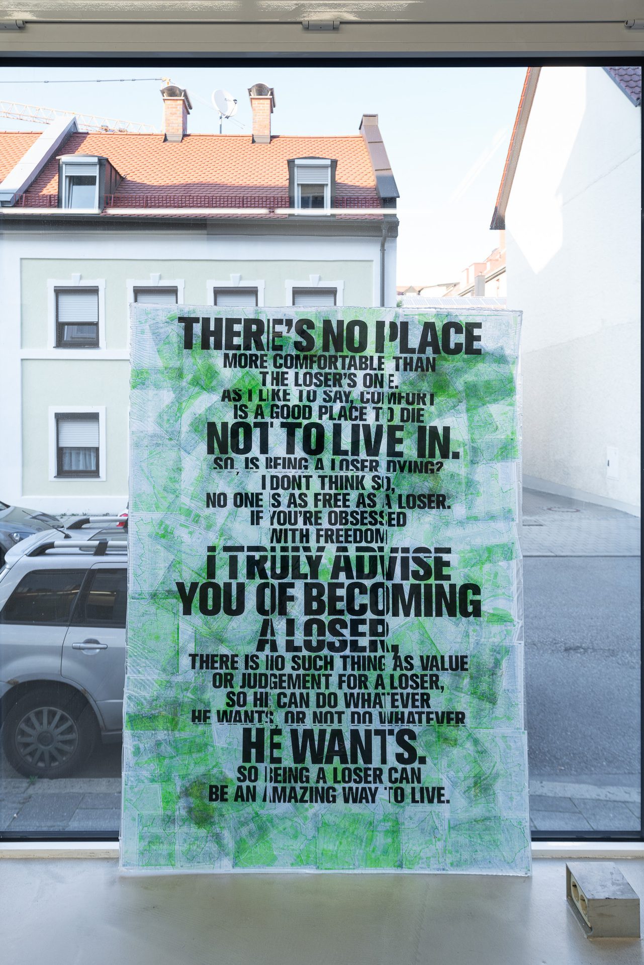 Ndayé Kouagou - I truly advise you of becoming a loser, 2020 Plexiglas, epoxy resin, maps, 140x100x2 cm - Courtesy of the artist and Nir Altman, Munich