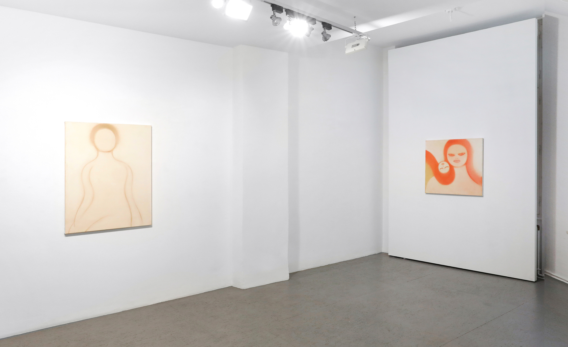 Installation view, Mari Sunna, Wolt, 2020, oil on canvas, 80 x 80 cm