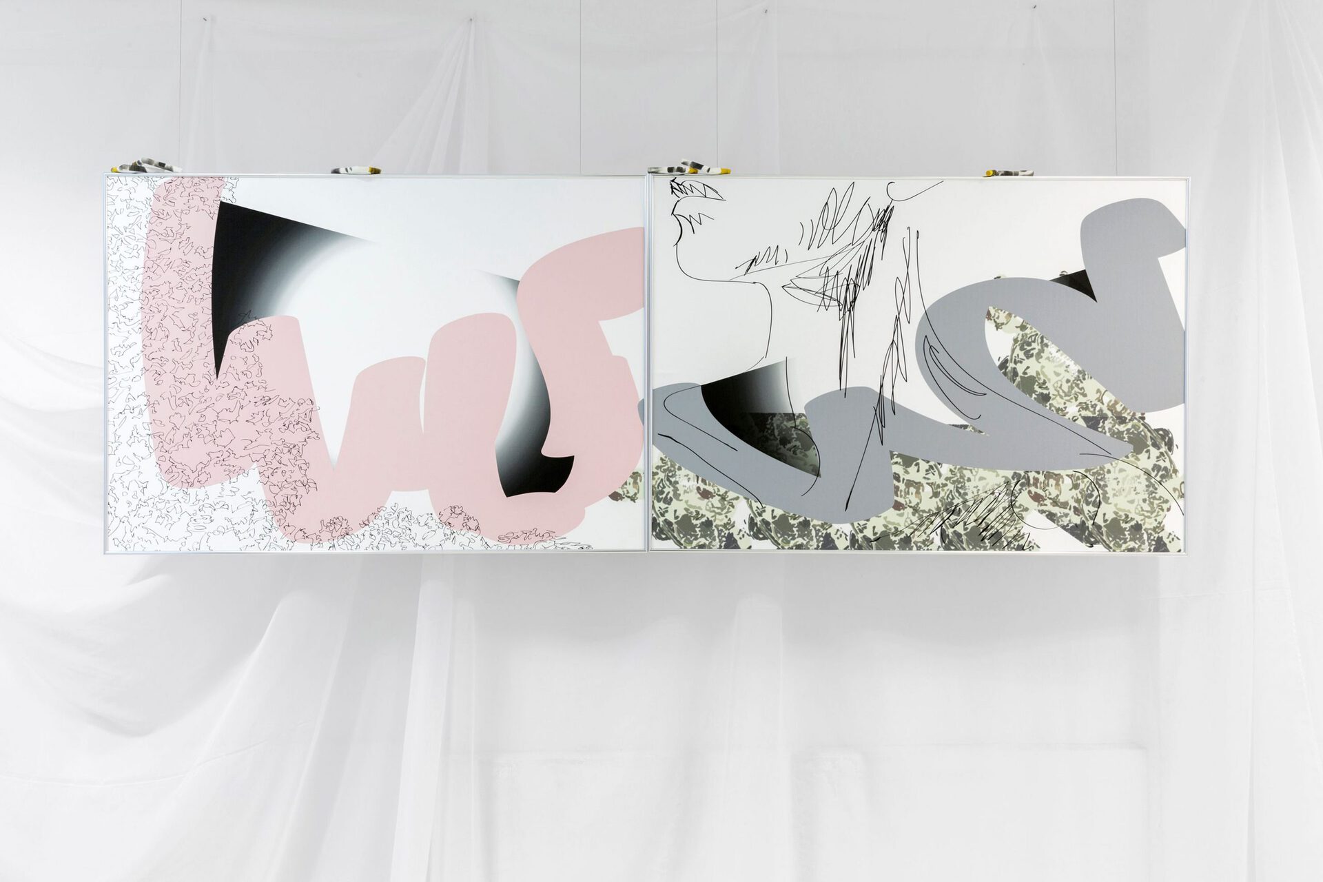 Valinia Svoronou Ornament Bearer part 2, A& B 84 cm x 118cm each Unique digital prints, framed in aluminium, 3d printed cigarette stub, 84, 2020