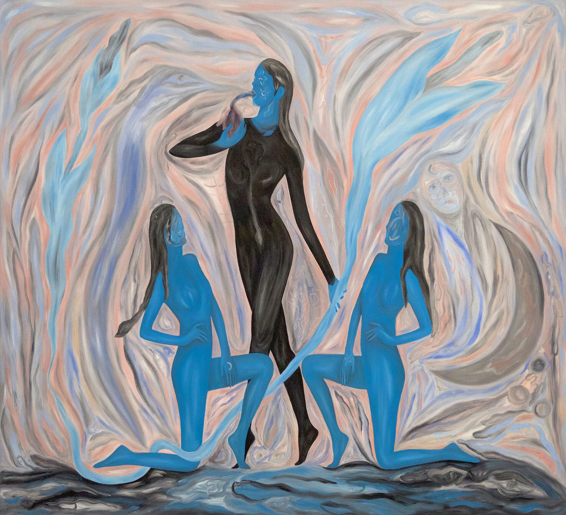 Amalia Vekri, Butterflies in her Stomach, 80 x 90 cm, Oil on canvas, 2020