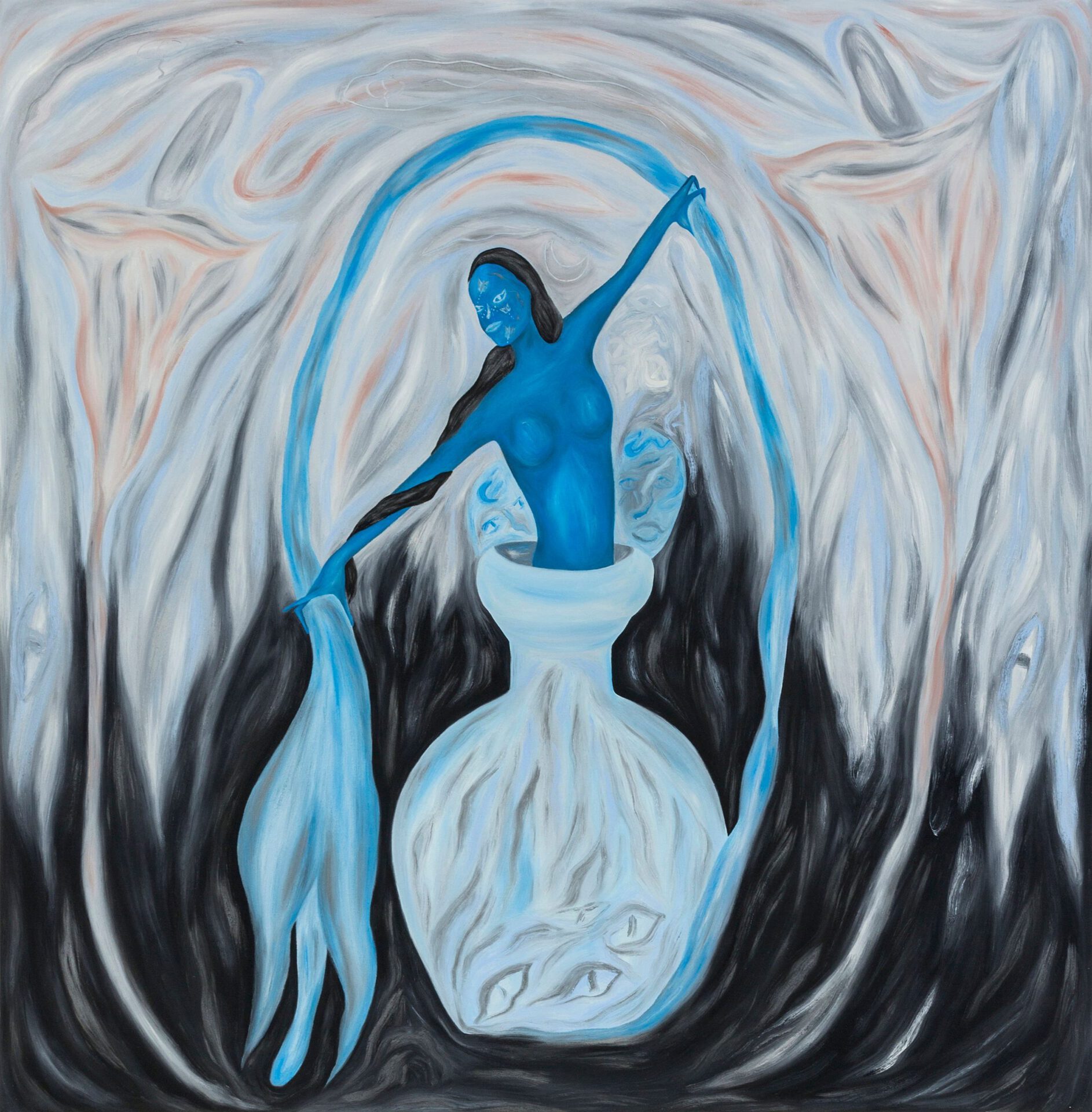 Amalia Vekri, Her Glowing Self, 82 x 82cm, Oil on canvas 2020