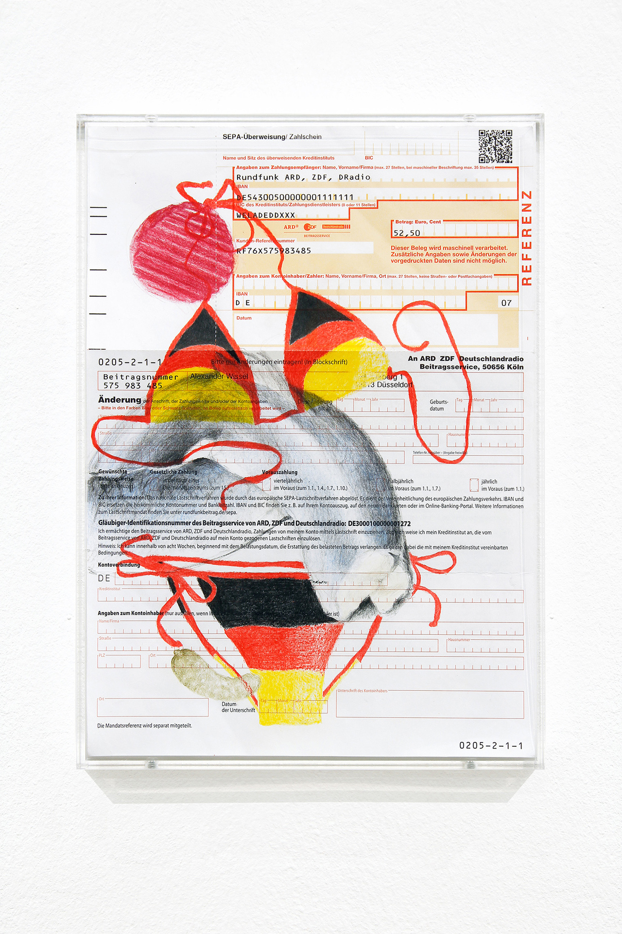 Alex Wissel, Deutschland Wikingerhut und Blutwurst, 2020, Coloured pencil on paper, 29,7 x 21 cm