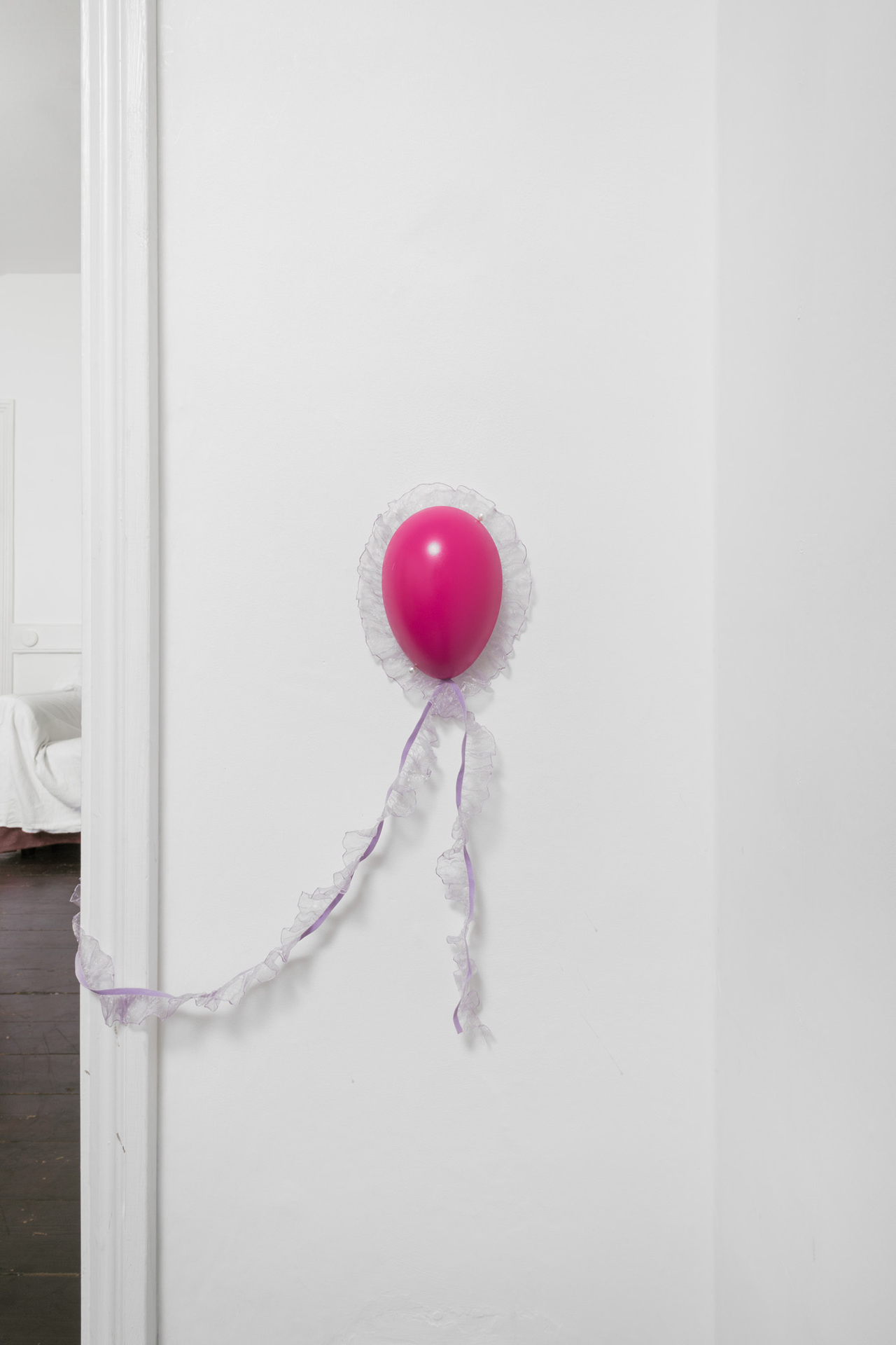 Daphne Ahlers - Bump, 2020, plaster, pins, pearls, ribbon, 15 x 10 x 5.5. cm